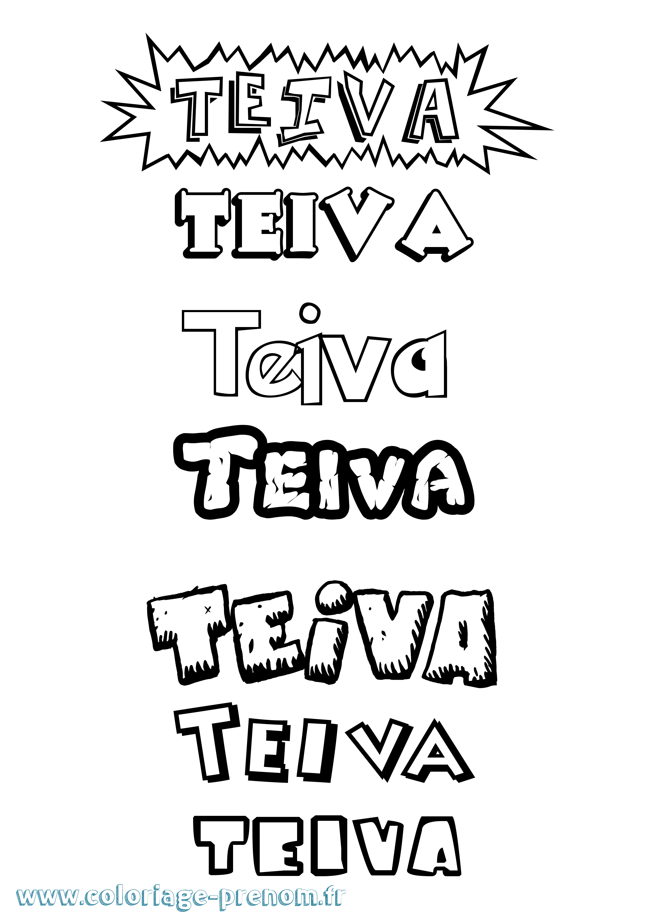 Coloriage Teiva Dessin Animé Coloriage prénom Teiva Dessin Animé