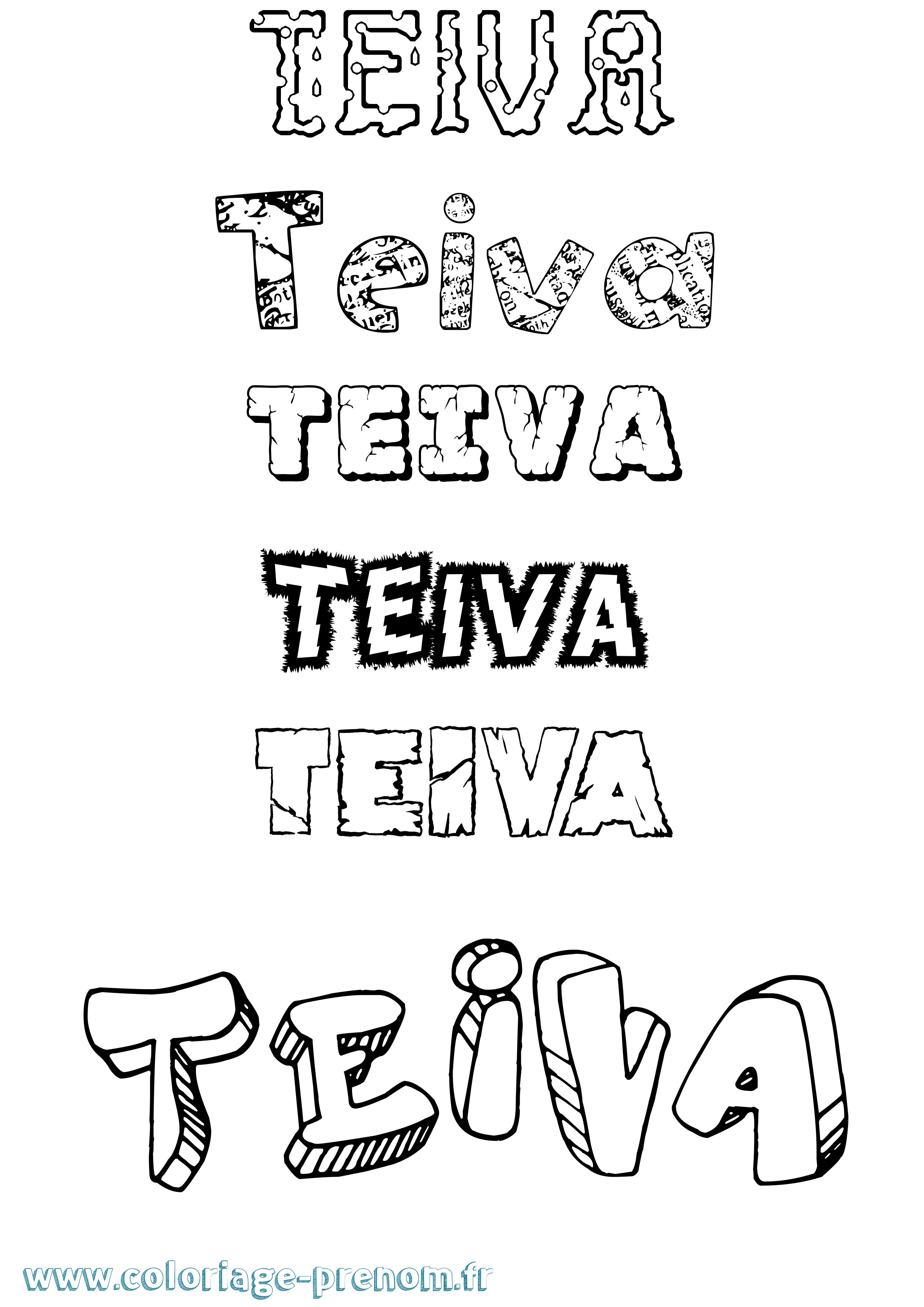 Coloriage Teiva Destructuré Coloriage prénom Teiva Destructuré