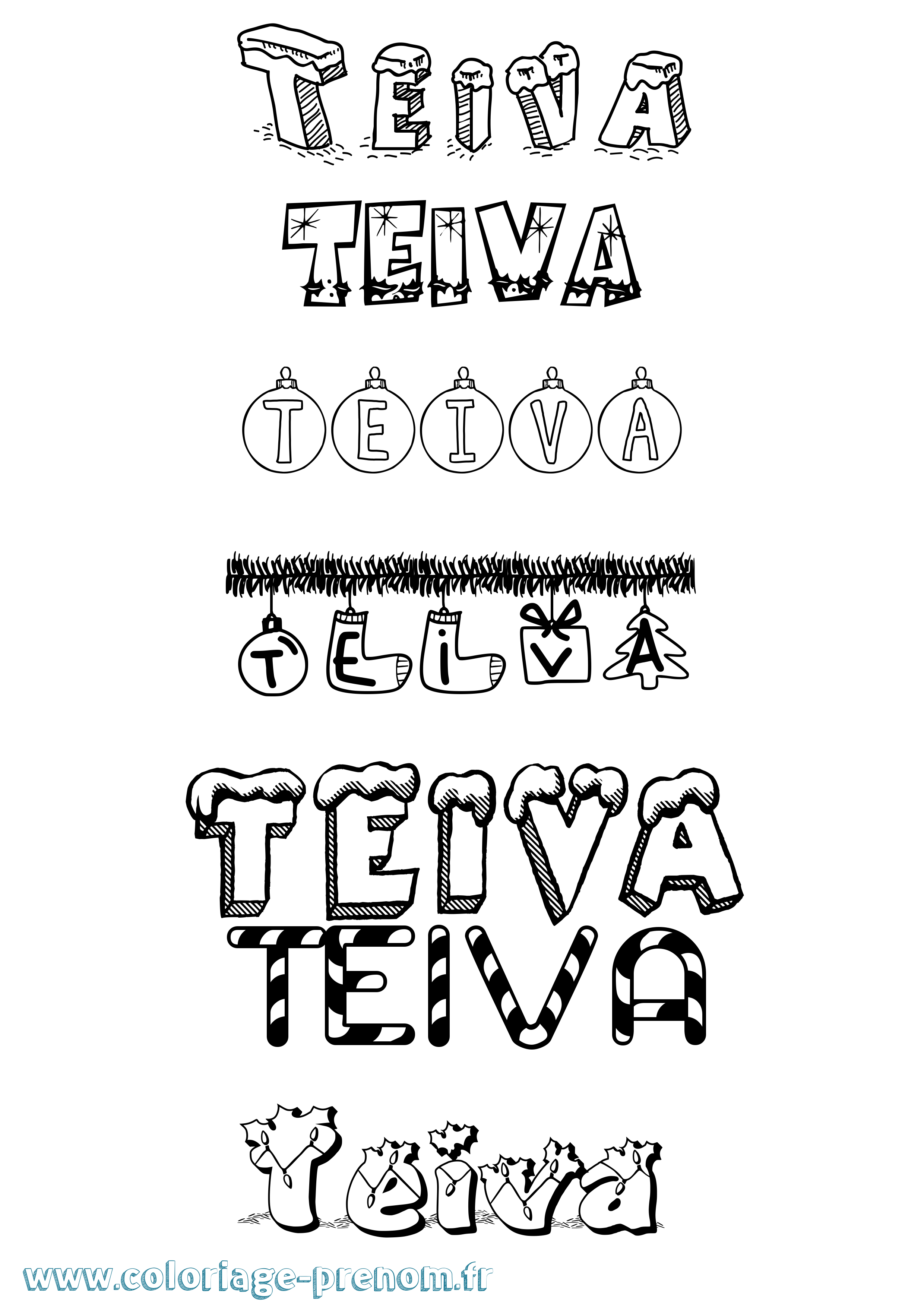 Coloriage Teiva Noël Coloriage prénom Teiva Noël