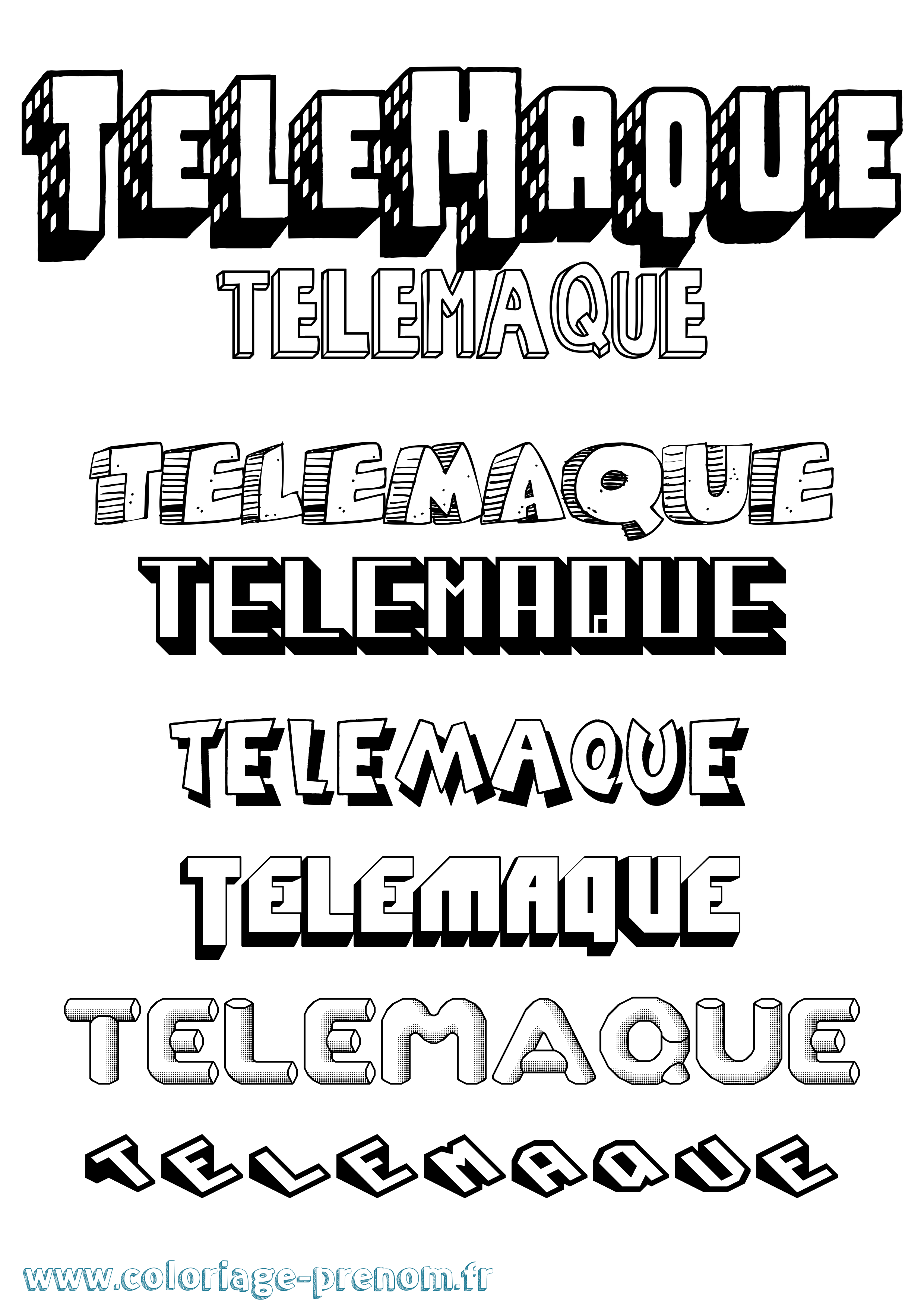 Coloriage Telemaque Effet 3D Coloriage prénom Telemaque Effet 3D