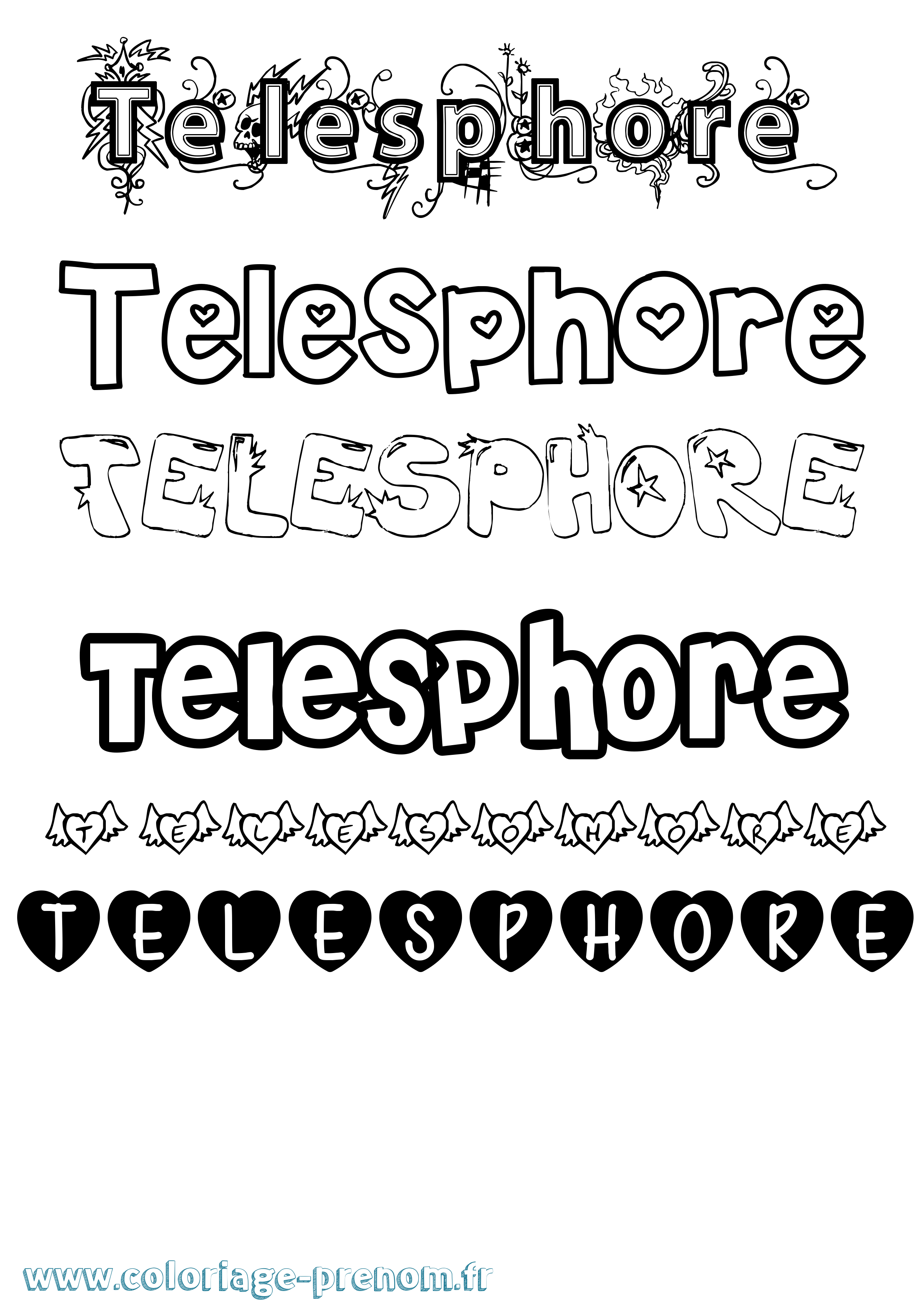Coloriage Telesphore Girly Coloriage prénom Telesphore Girly