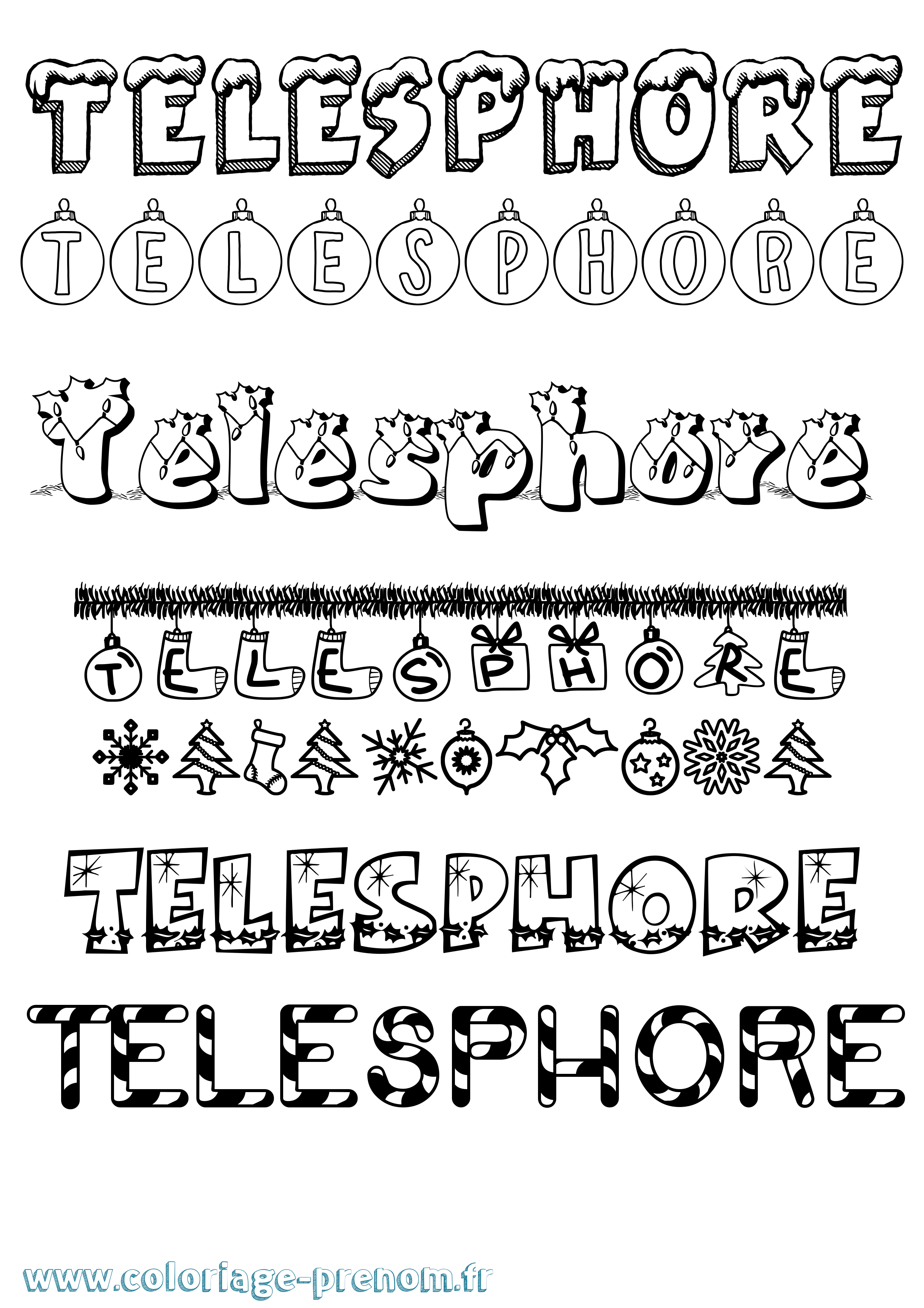 Coloriage Telesphore Noël Coloriage prénom Telesphore Noël