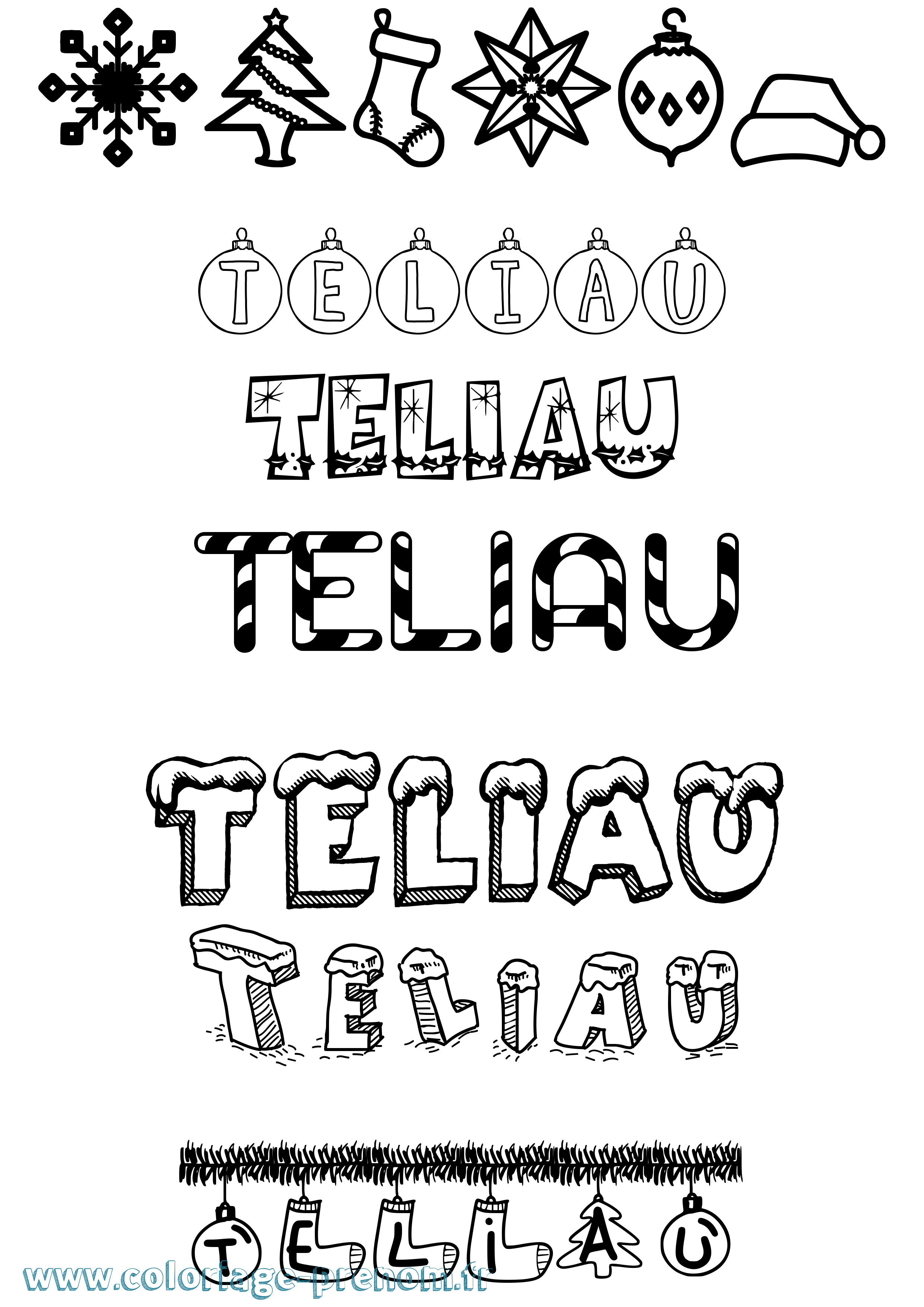 Coloriage Teliau Noël Coloriage prénom Teliau Noël