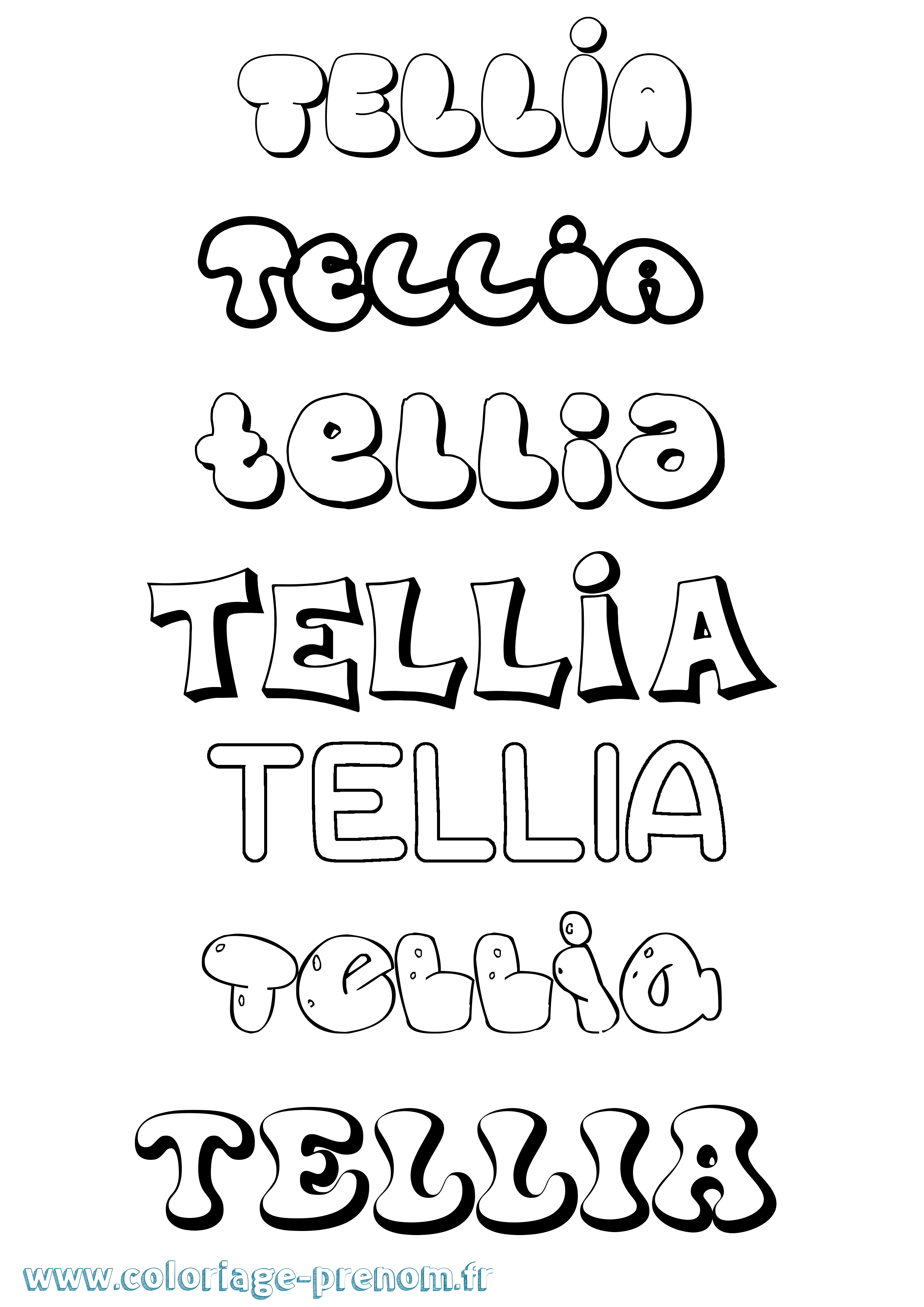 Coloriage Tellia Bubble Coloriage prénom Tellia Bubble