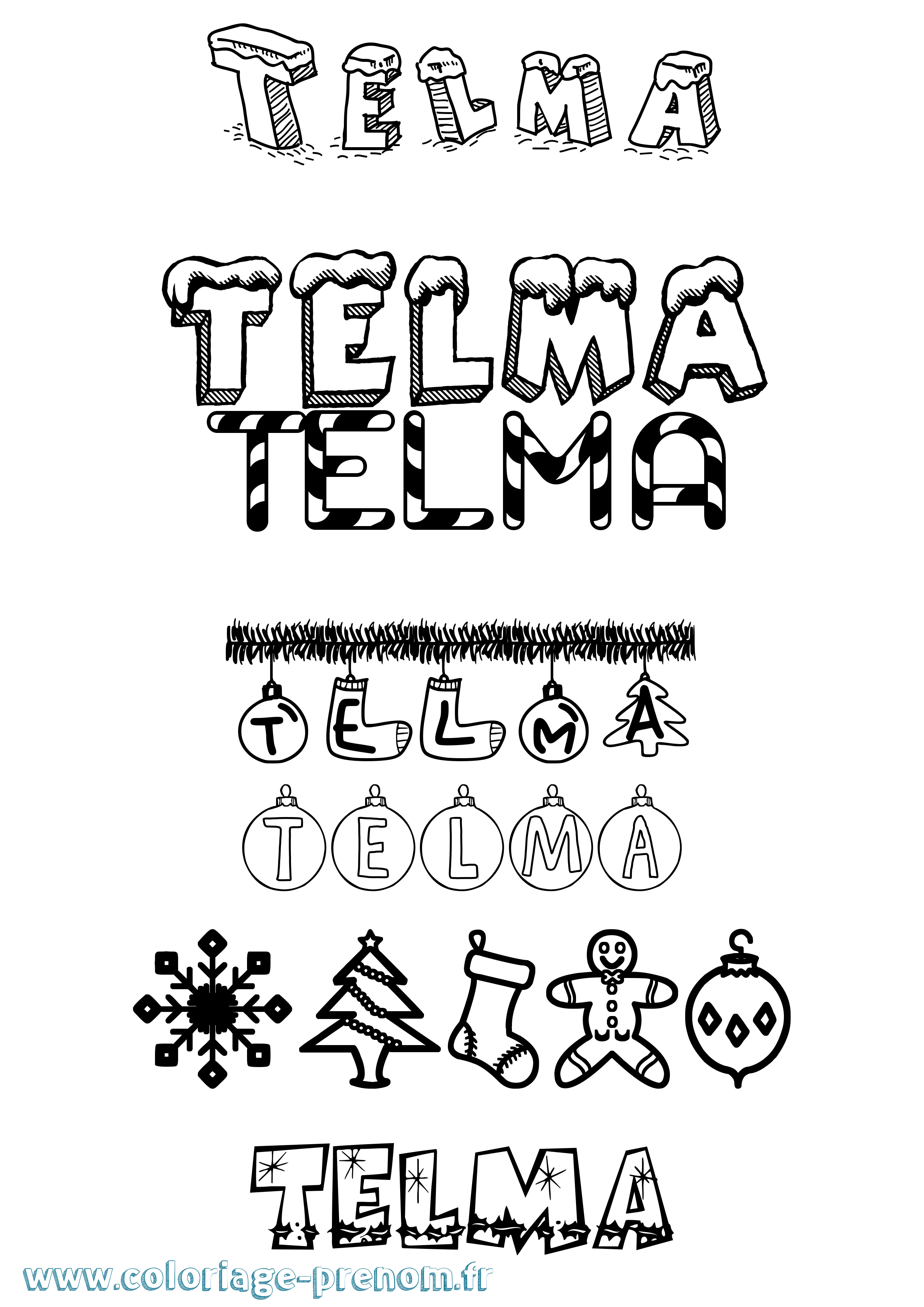 Coloriage Telma Noël Coloriage prénom Telma Noël