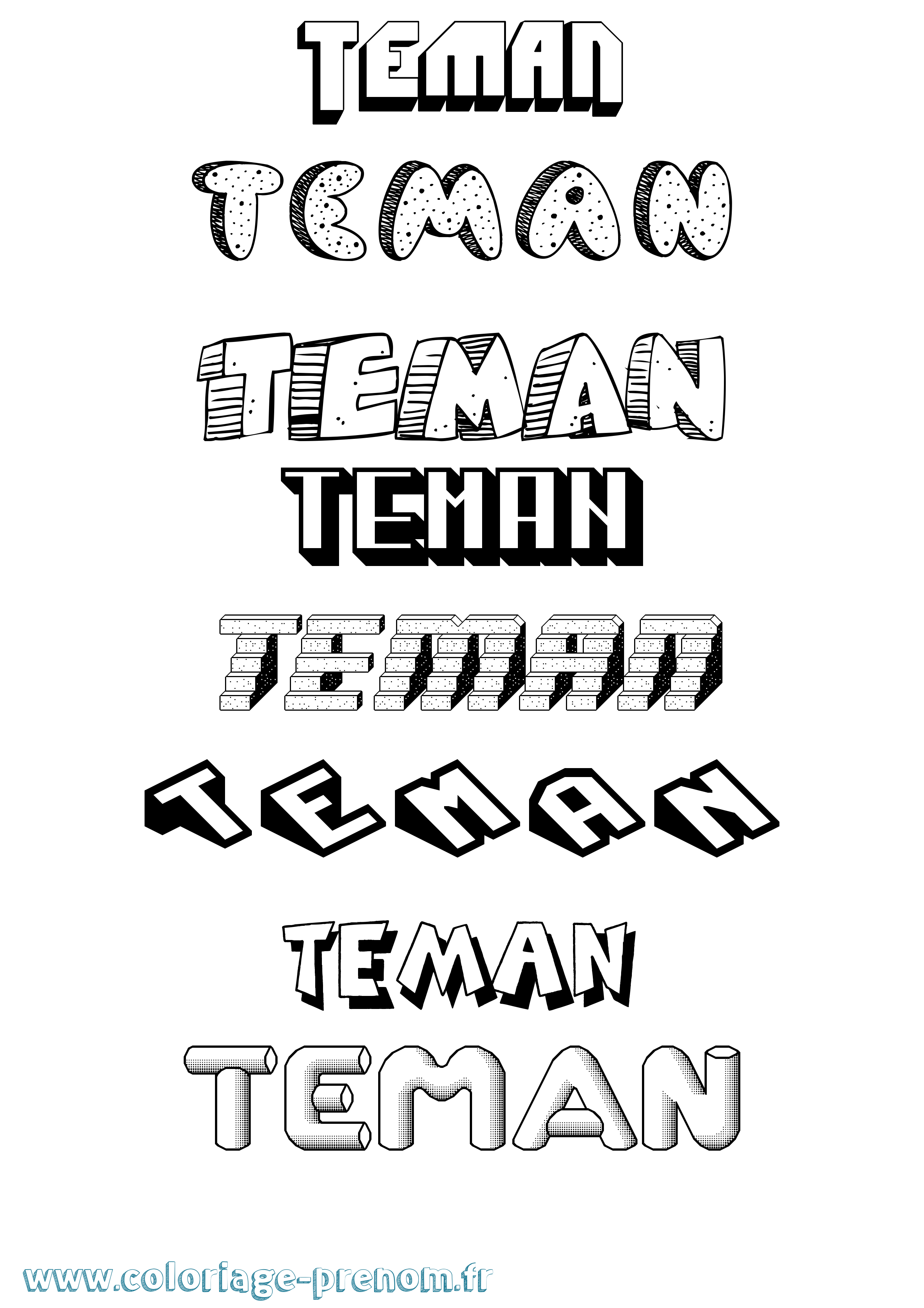 Coloriage Teman Effet 3D Coloriage prénom Teman Effet 3D