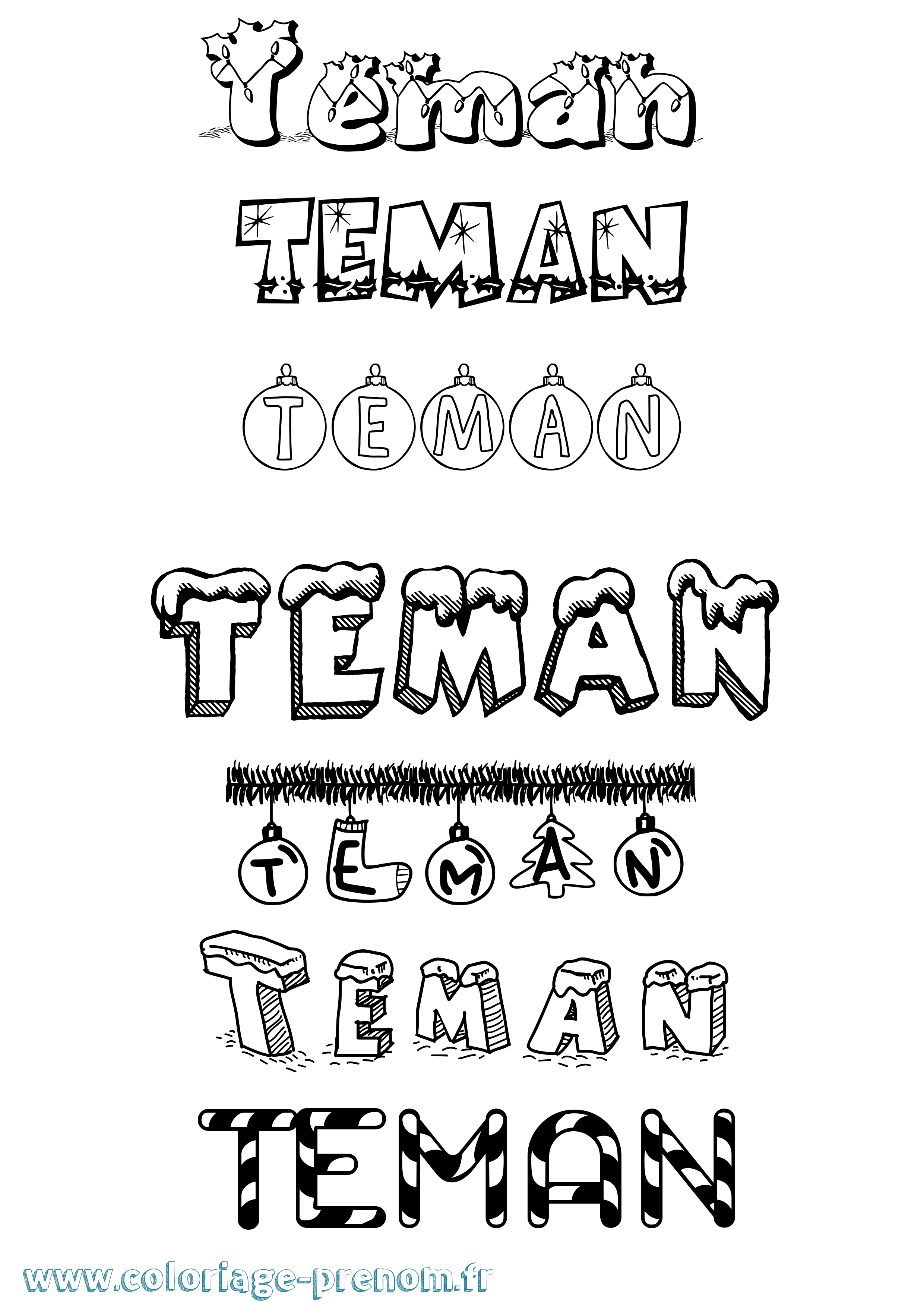 Coloriage Teman Noël Coloriage prénom Teman Noël