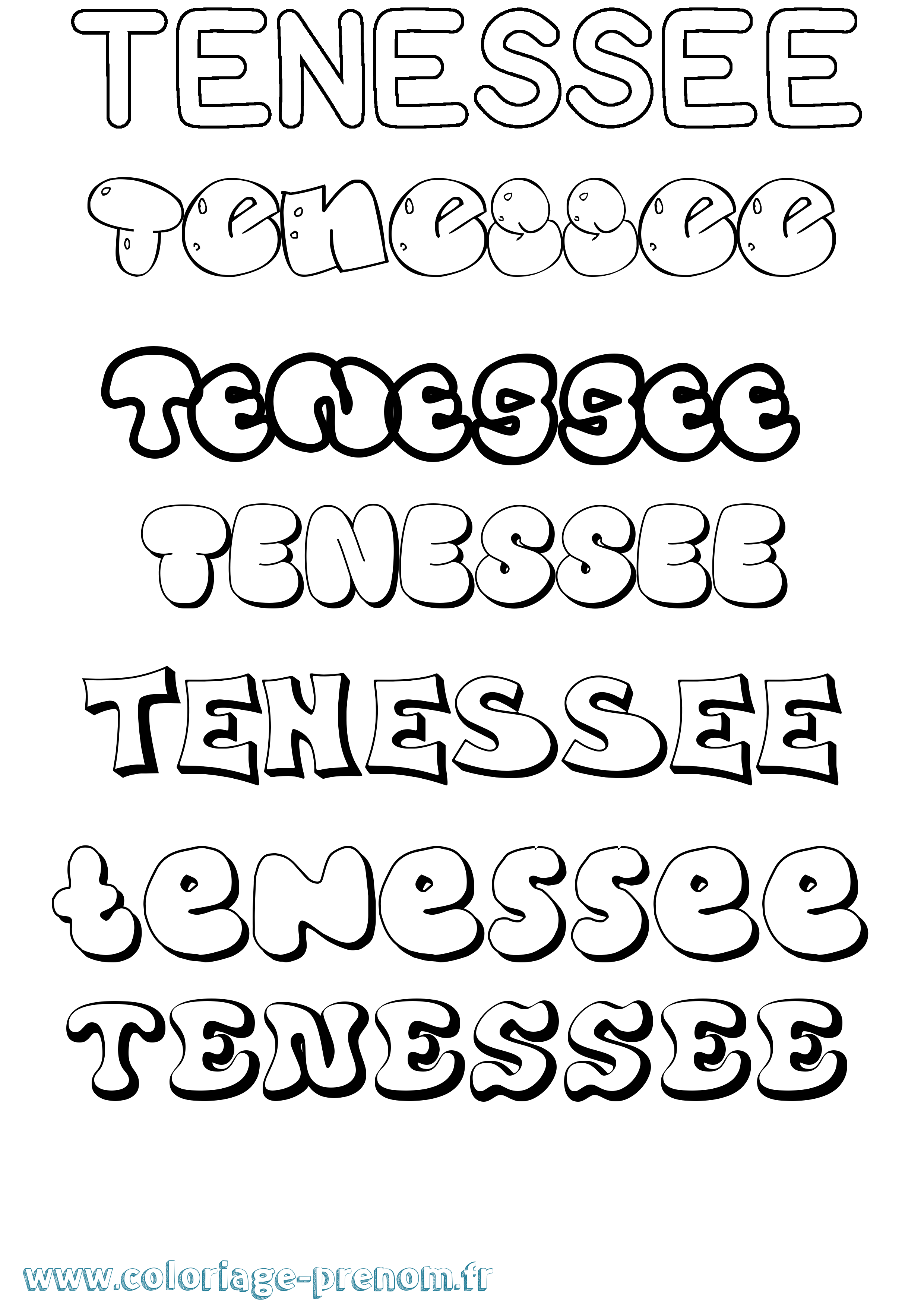 Coloriage Tenessee Bubble Coloriage prénom Tenessee Bubble