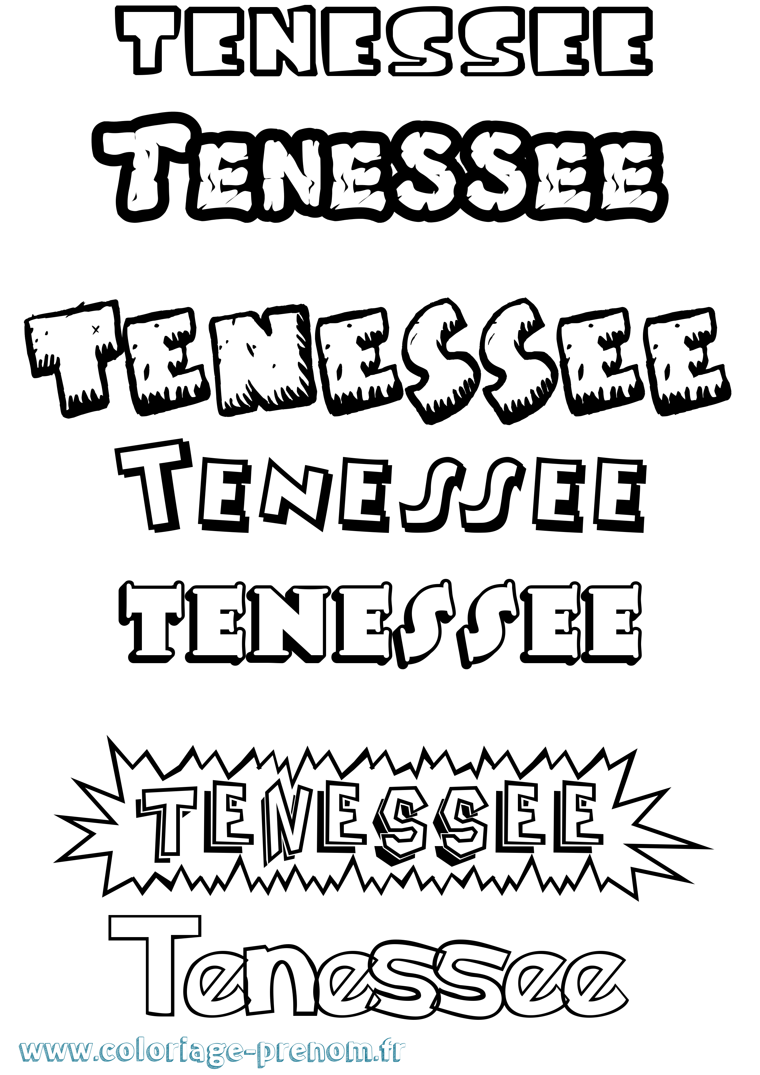 Coloriage Tenessee Dessin Animé Coloriage prénom Tenessee Dessin Animé