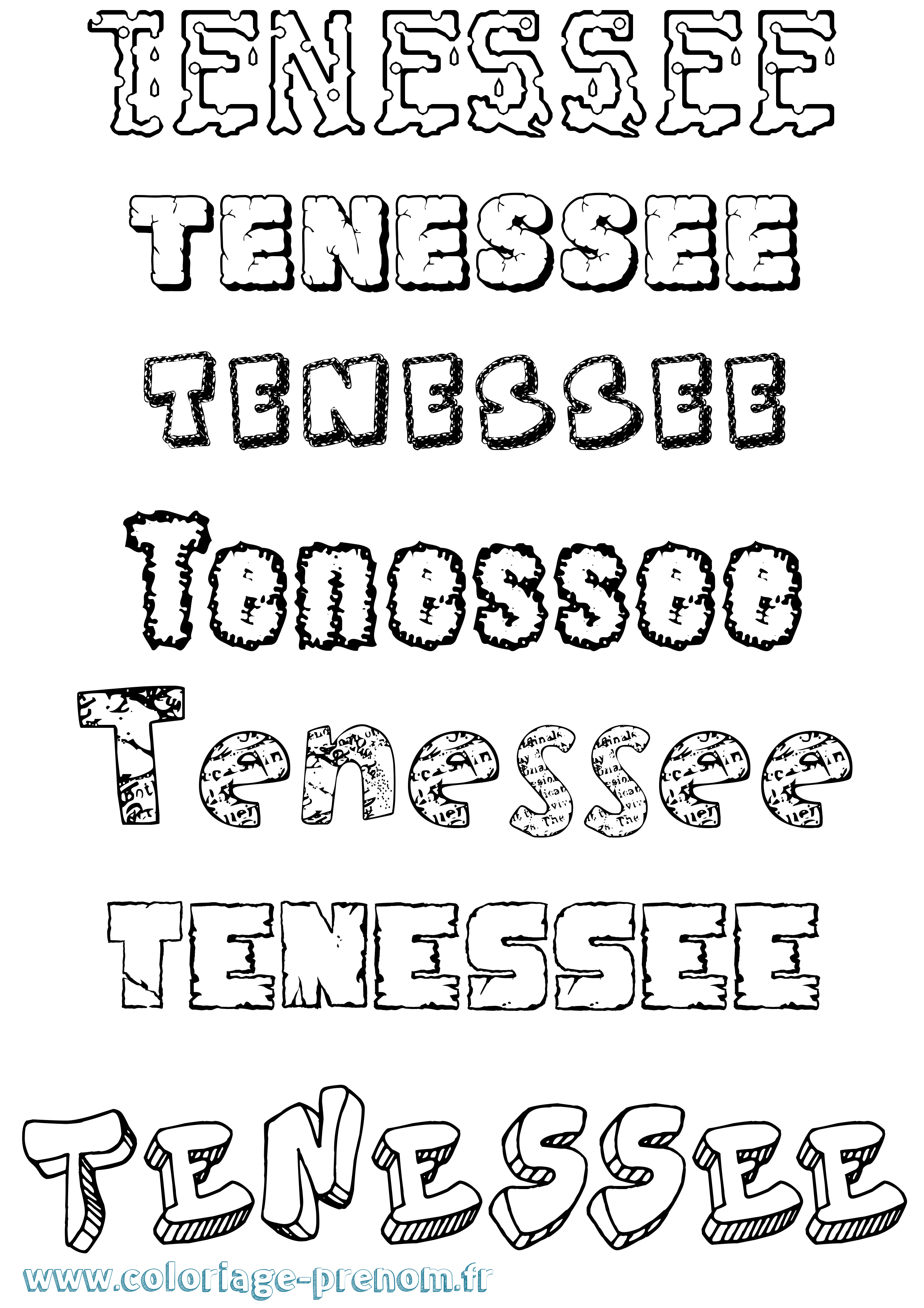 Coloriage Tenessee Destructuré Coloriage prénom Tenessee Destructuré