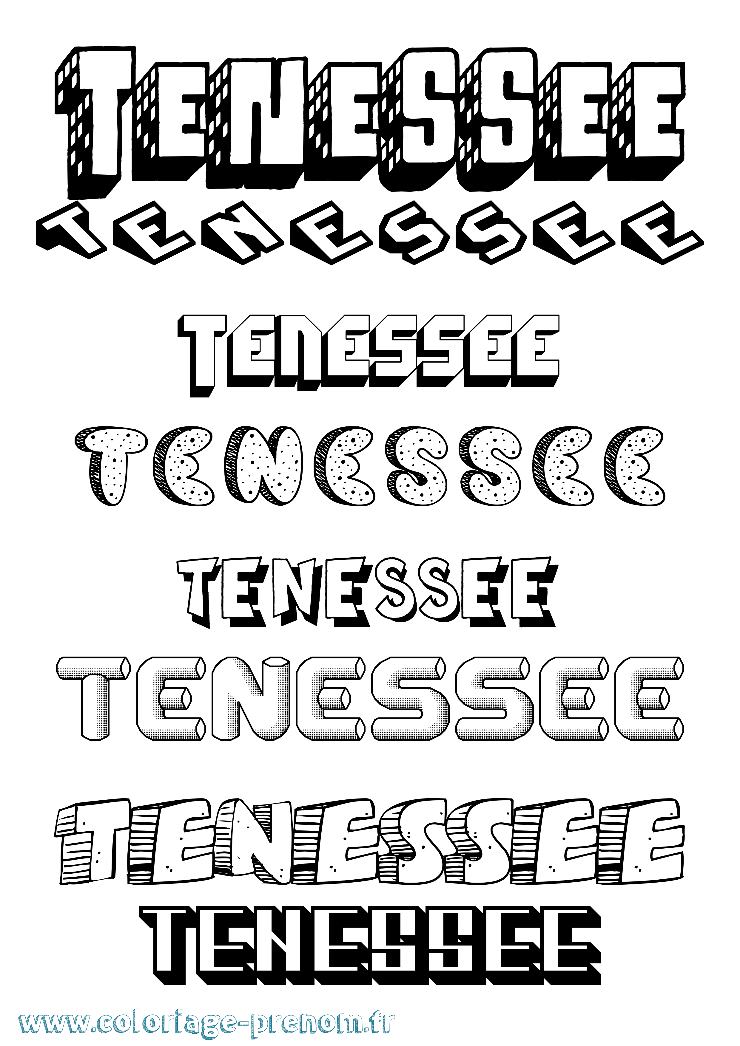 Coloriage Tenessee Effet 3D Coloriage prénom Tenessee Effet 3D