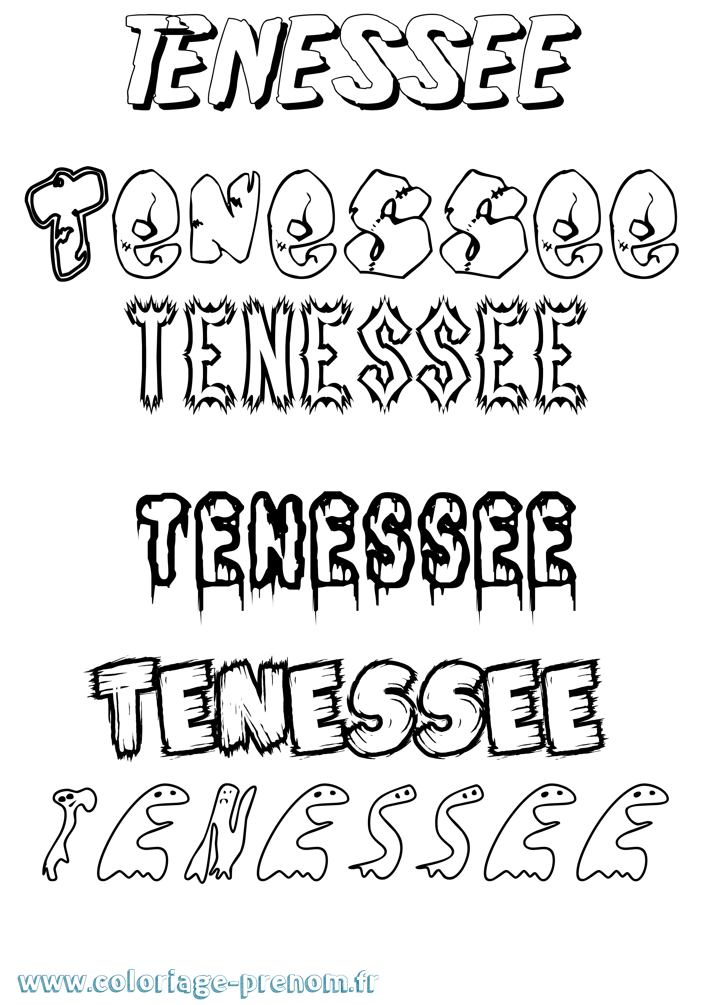 Coloriage Tenessee Frisson Coloriage prénom Tenessee Frisson
