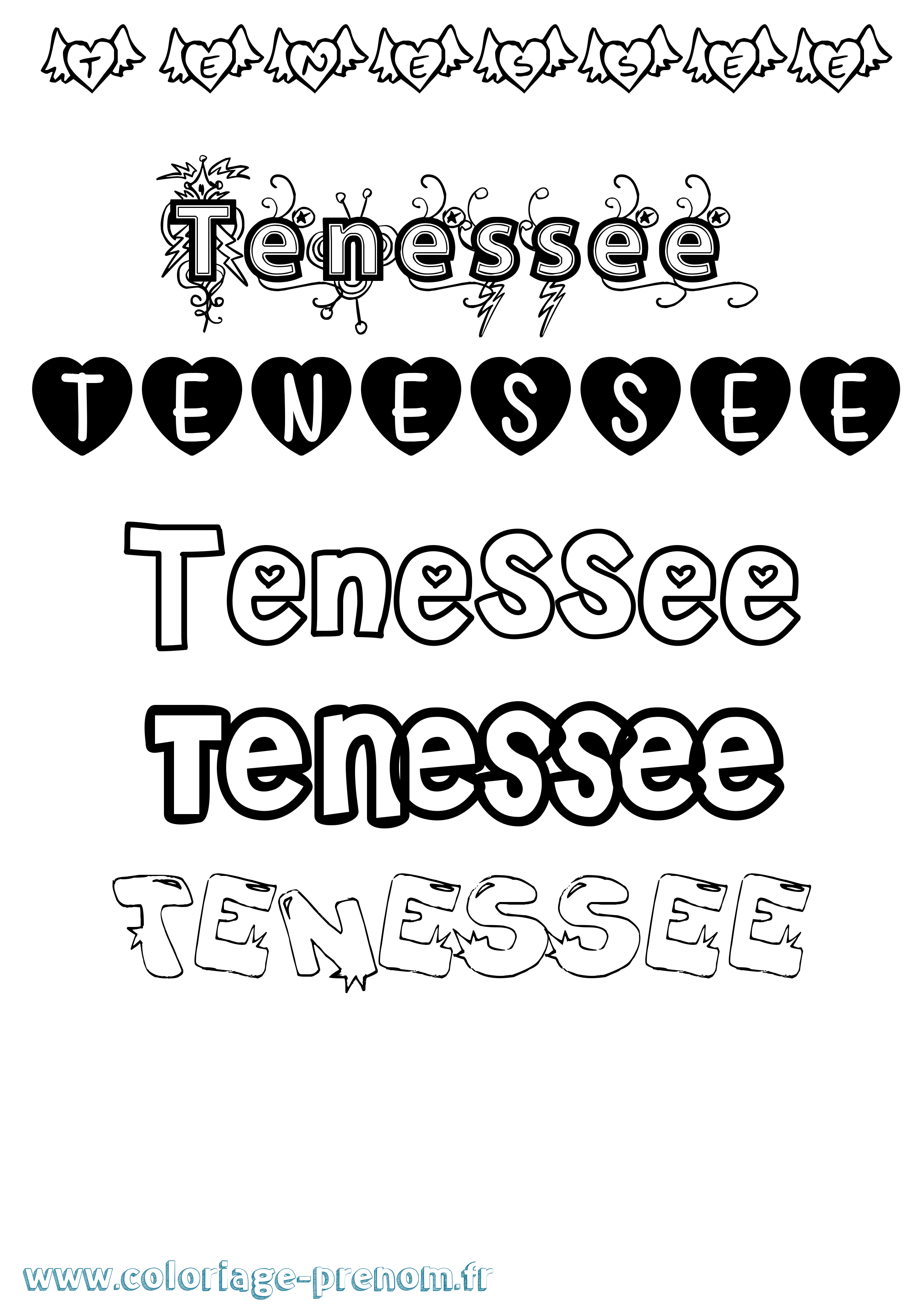 Coloriage Tenessee Girly Coloriage prénom Tenessee Girly