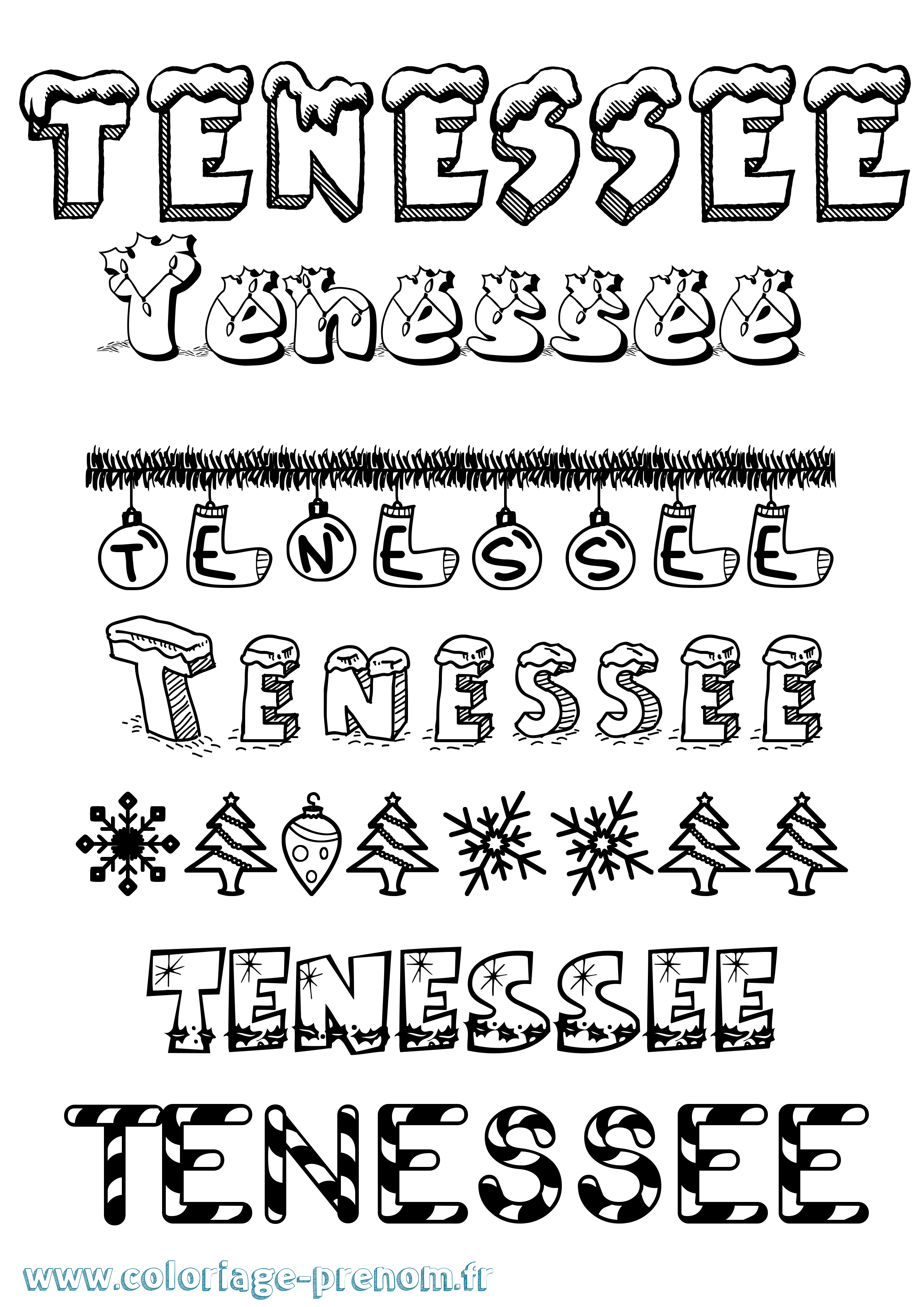 Coloriage Tenessee Noël Coloriage prénom Tenessee Noël