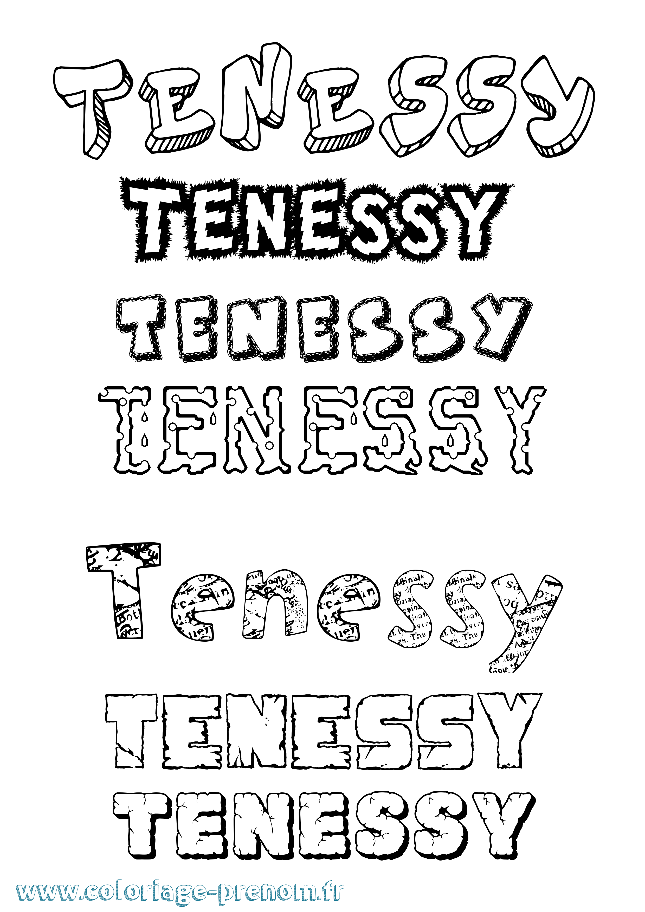 Coloriage Tenessy Destructuré Coloriage prénom Tenessy Destructuré