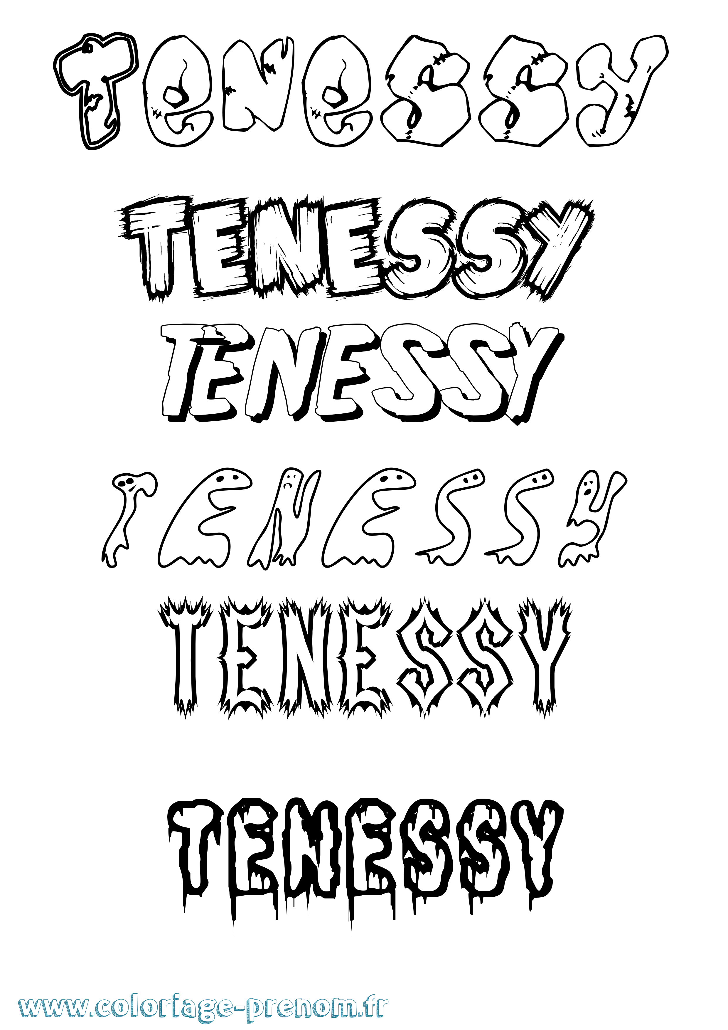 Coloriage Tenessy Frisson Coloriage prénom Tenessy Frisson