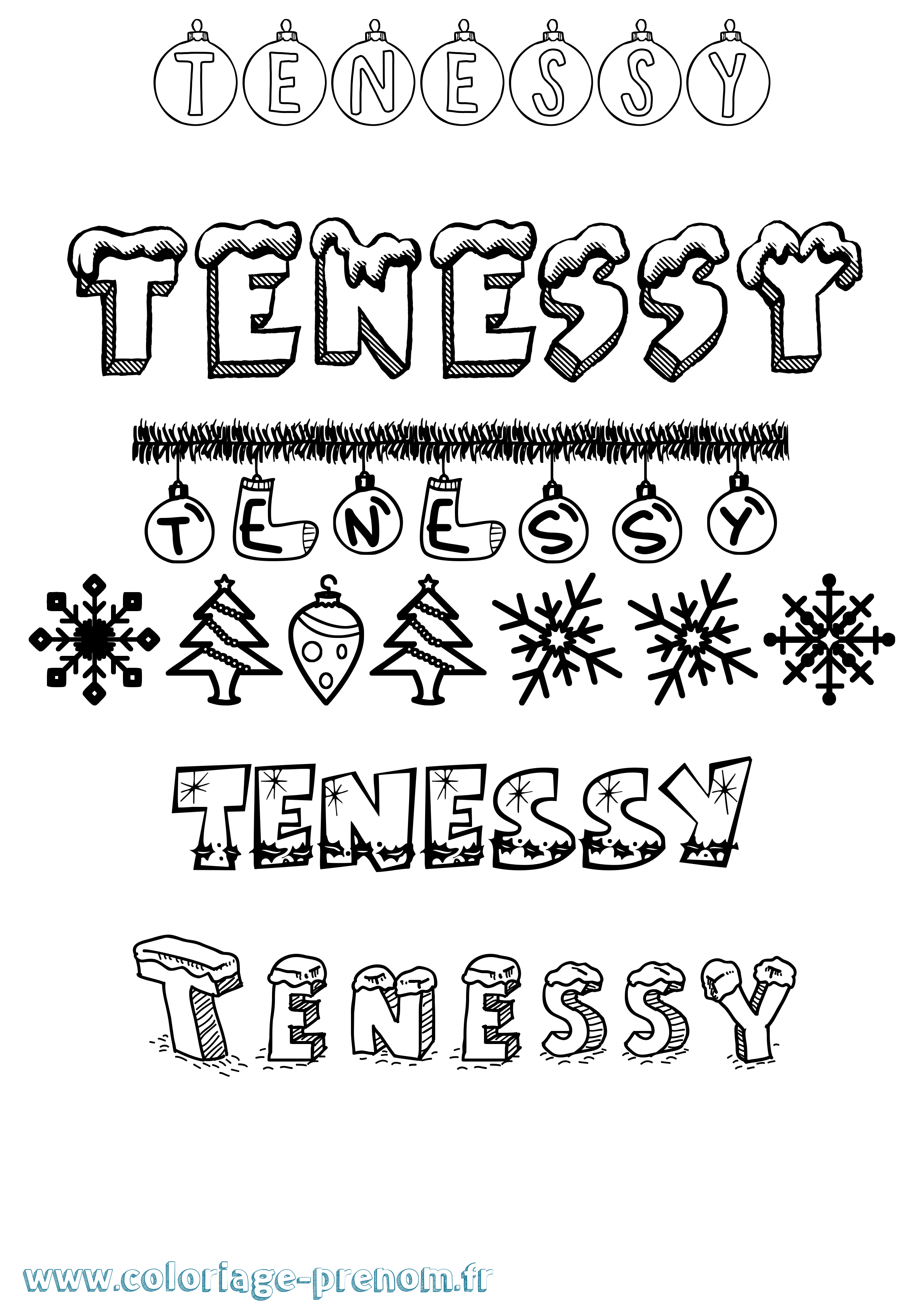 Coloriage Tenessy Noël Coloriage prénom Tenessy Noël