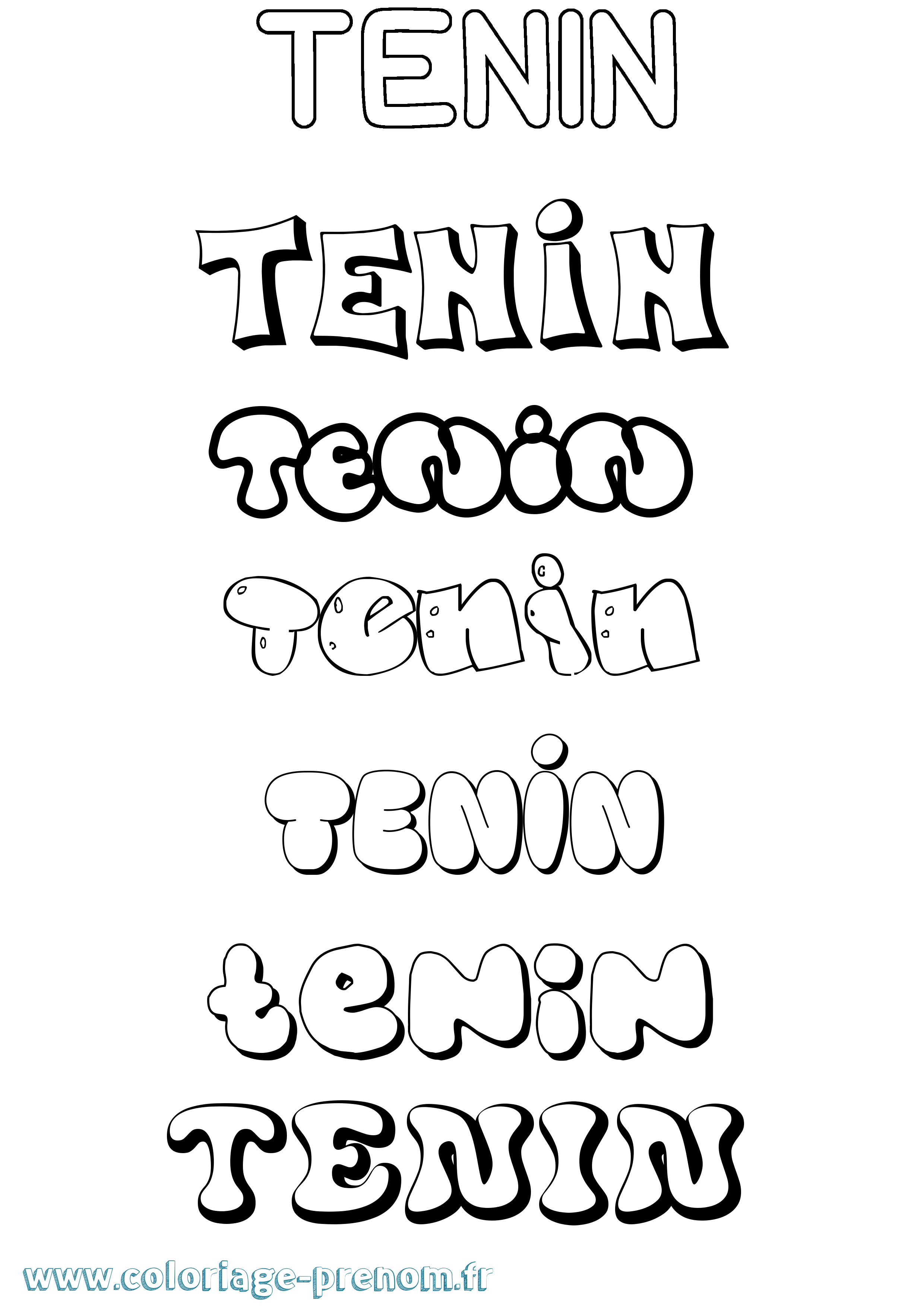 Coloriage Tenin Bubble Coloriage prénom Tenin Bubble