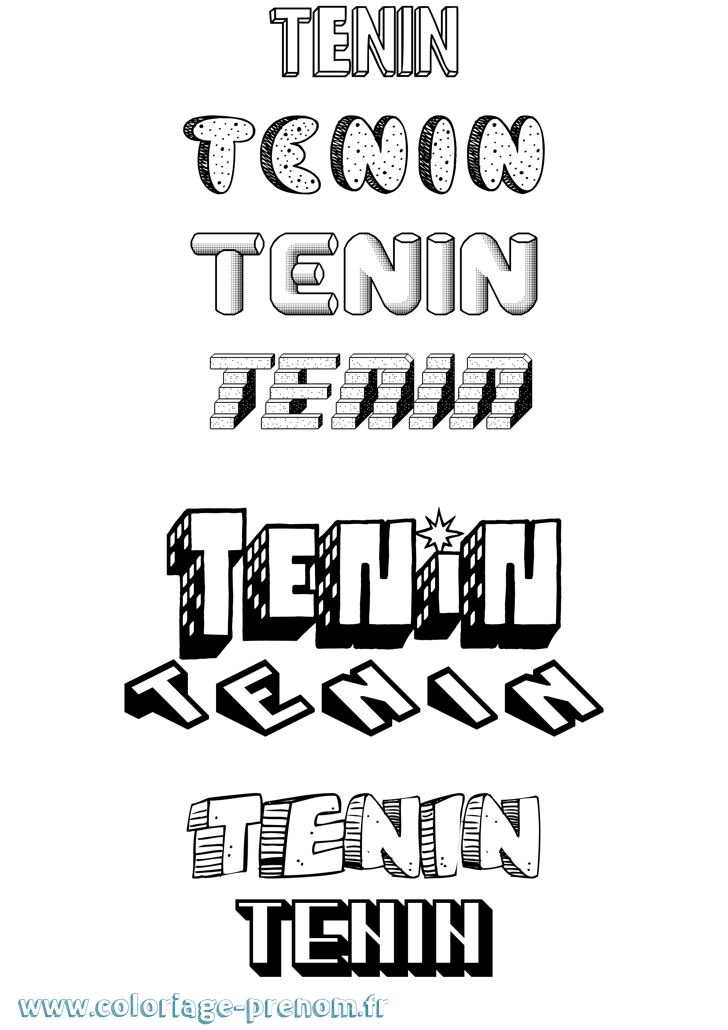 Coloriage Tenin Effet 3D Coloriage prénom Tenin Effet 3D