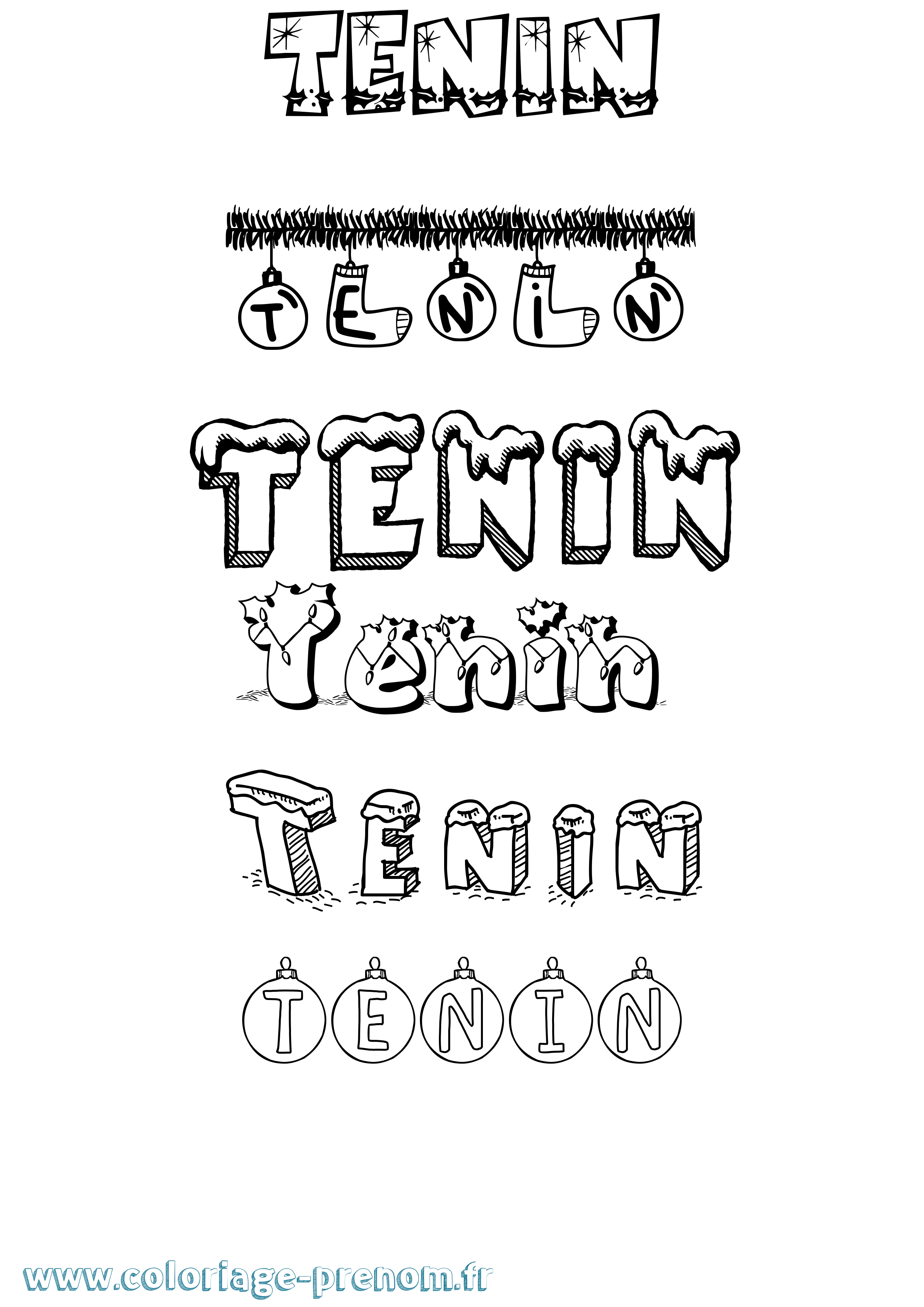 Coloriage Tenin Noël Coloriage prénom Tenin Noël