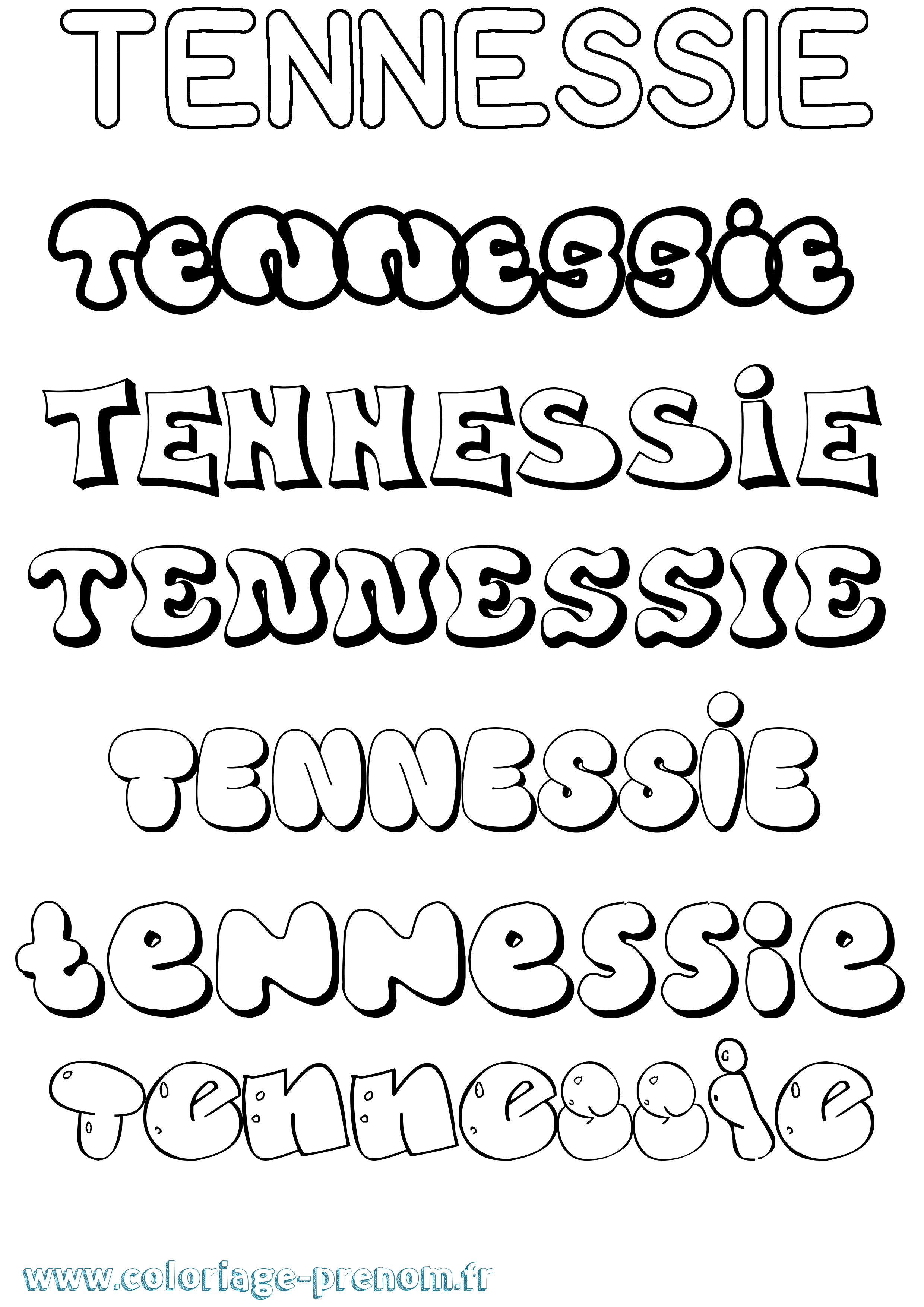 Coloriage Tennessie Bubble Coloriage prénom Tennessie Bubble