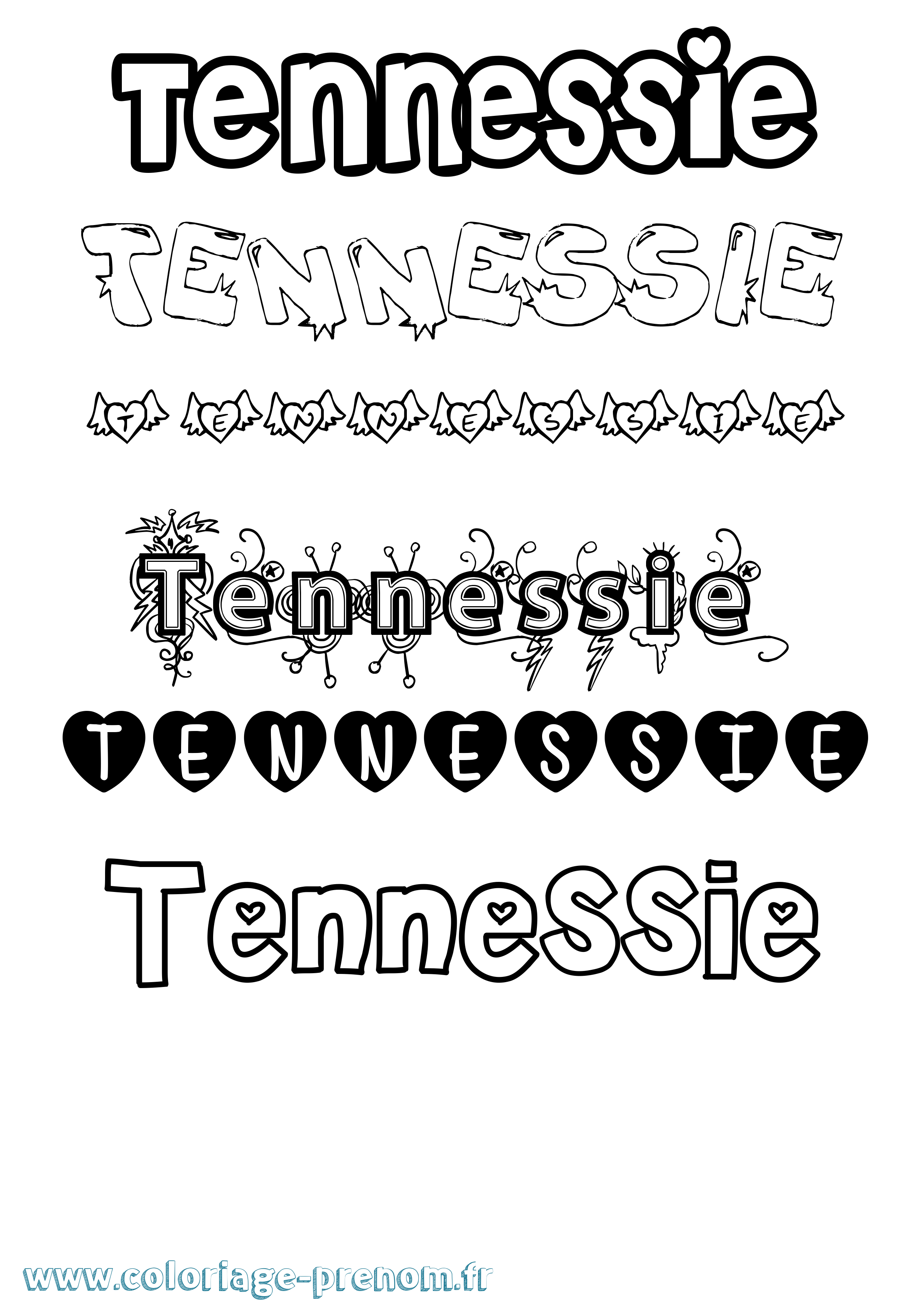 Coloriage Tennessie Girly Coloriage prénom Tennessie Girly
