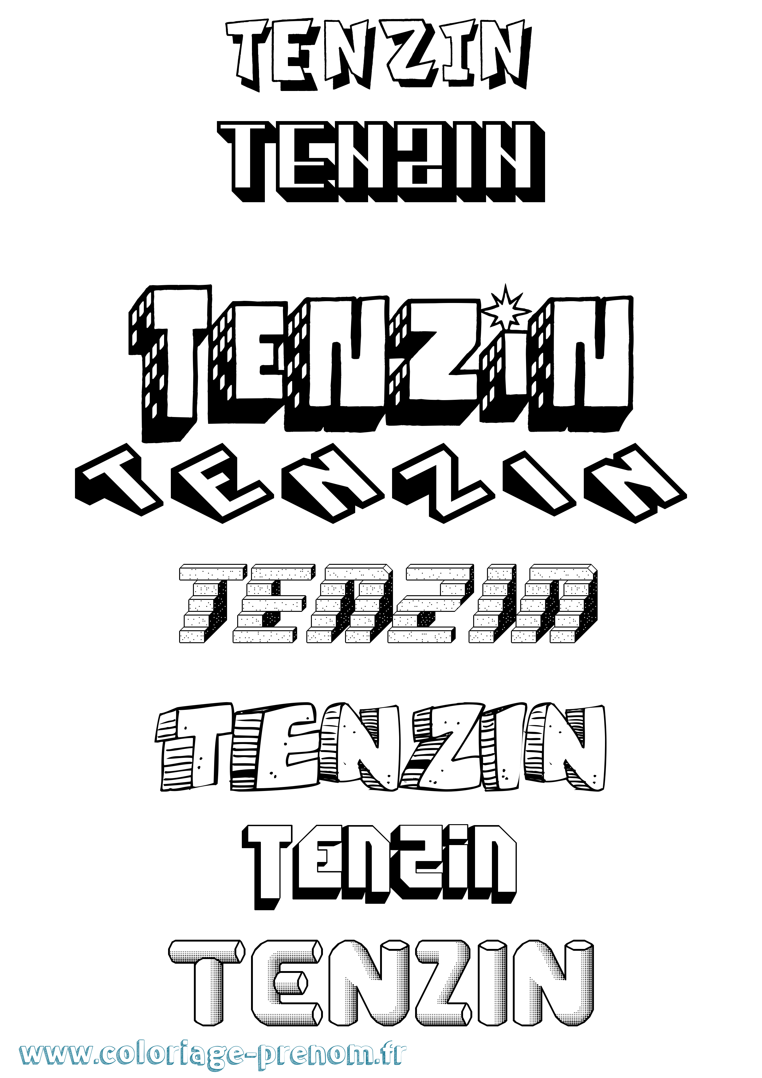 Coloriage Tenzin Effet 3D Coloriage prénom Tenzin Effet 3D
