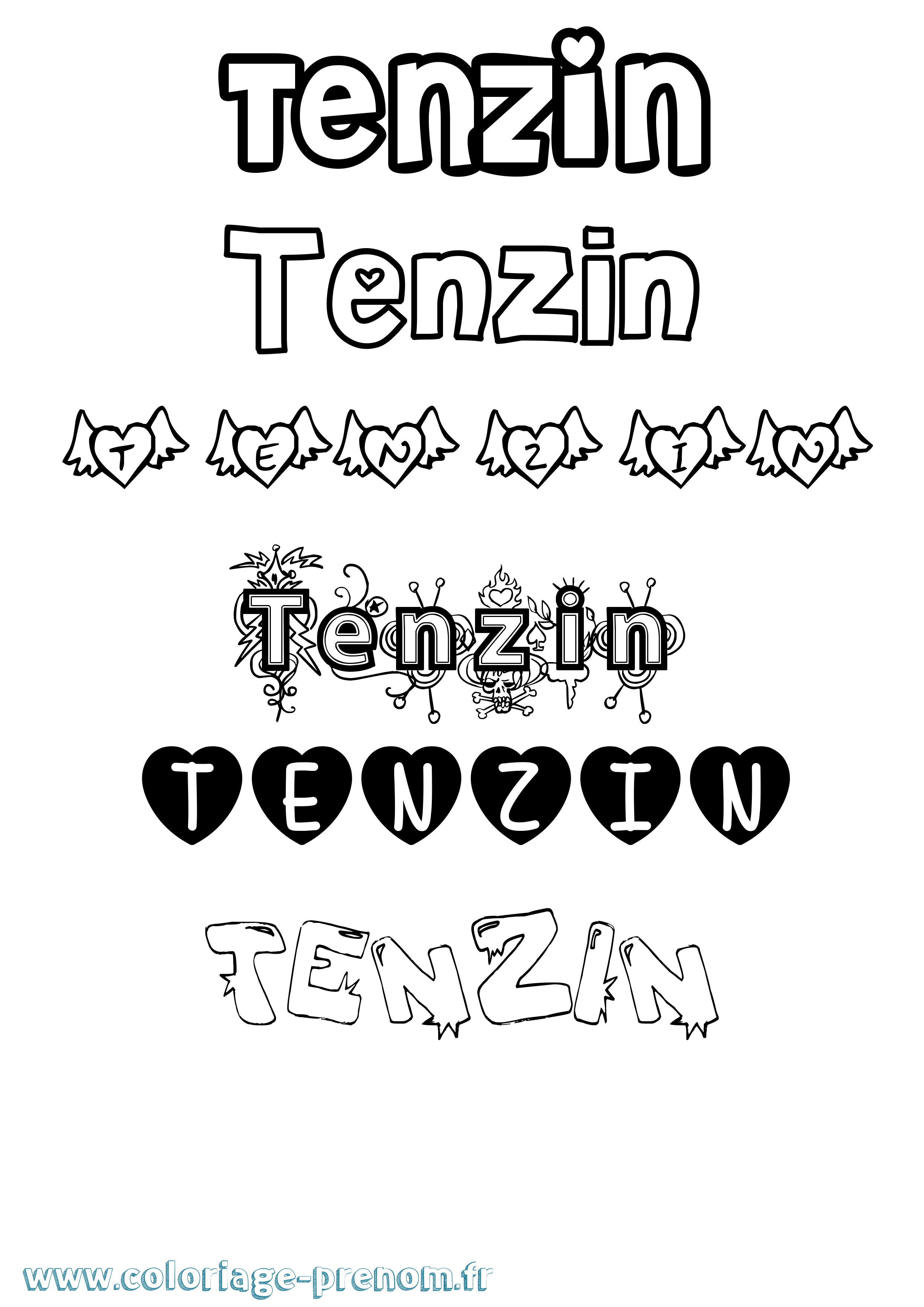 Coloriage Tenzin Girly Coloriage prénom Tenzin Girly