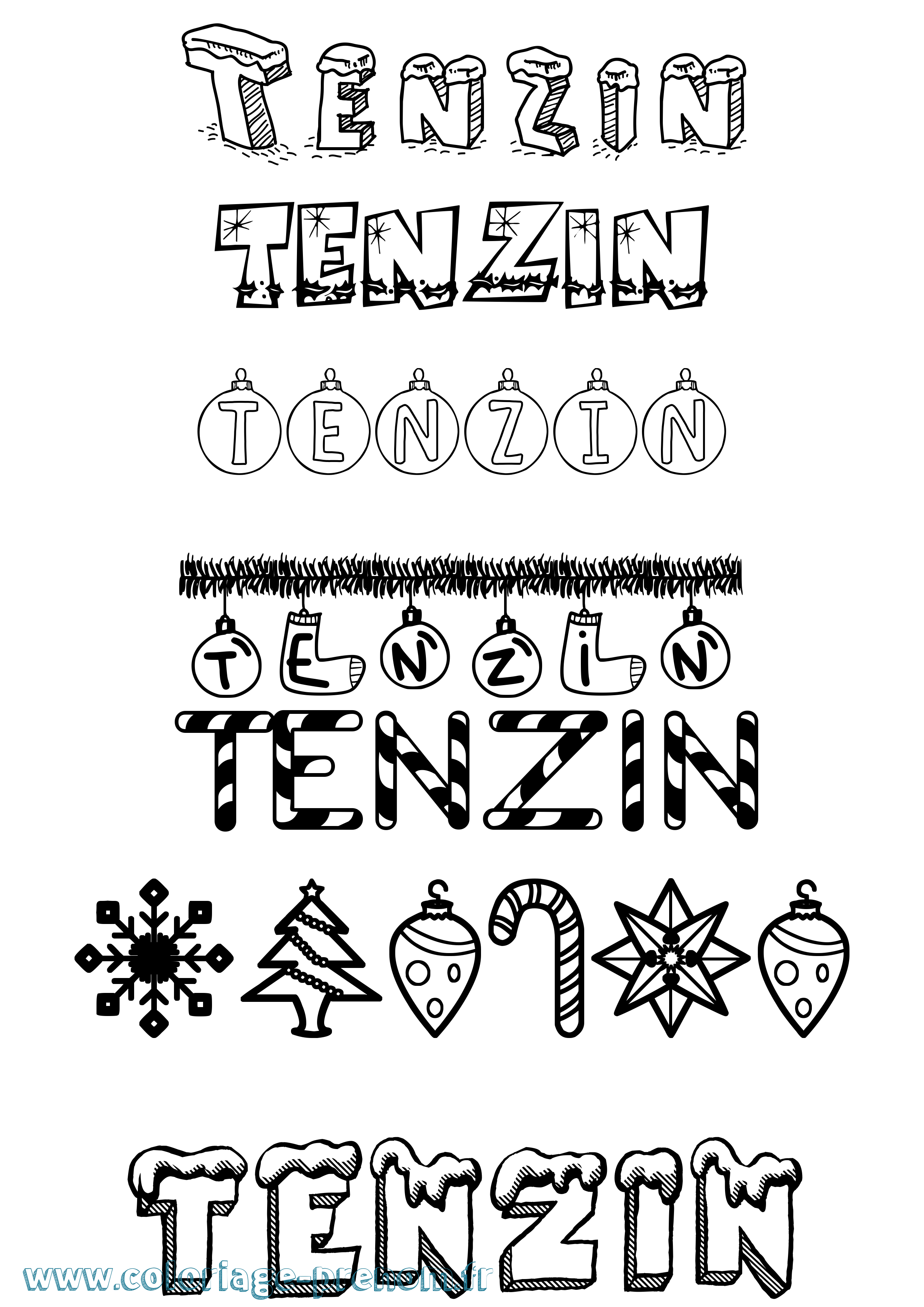 Coloriage Tenzin Noël Coloriage prénom Tenzin Noël