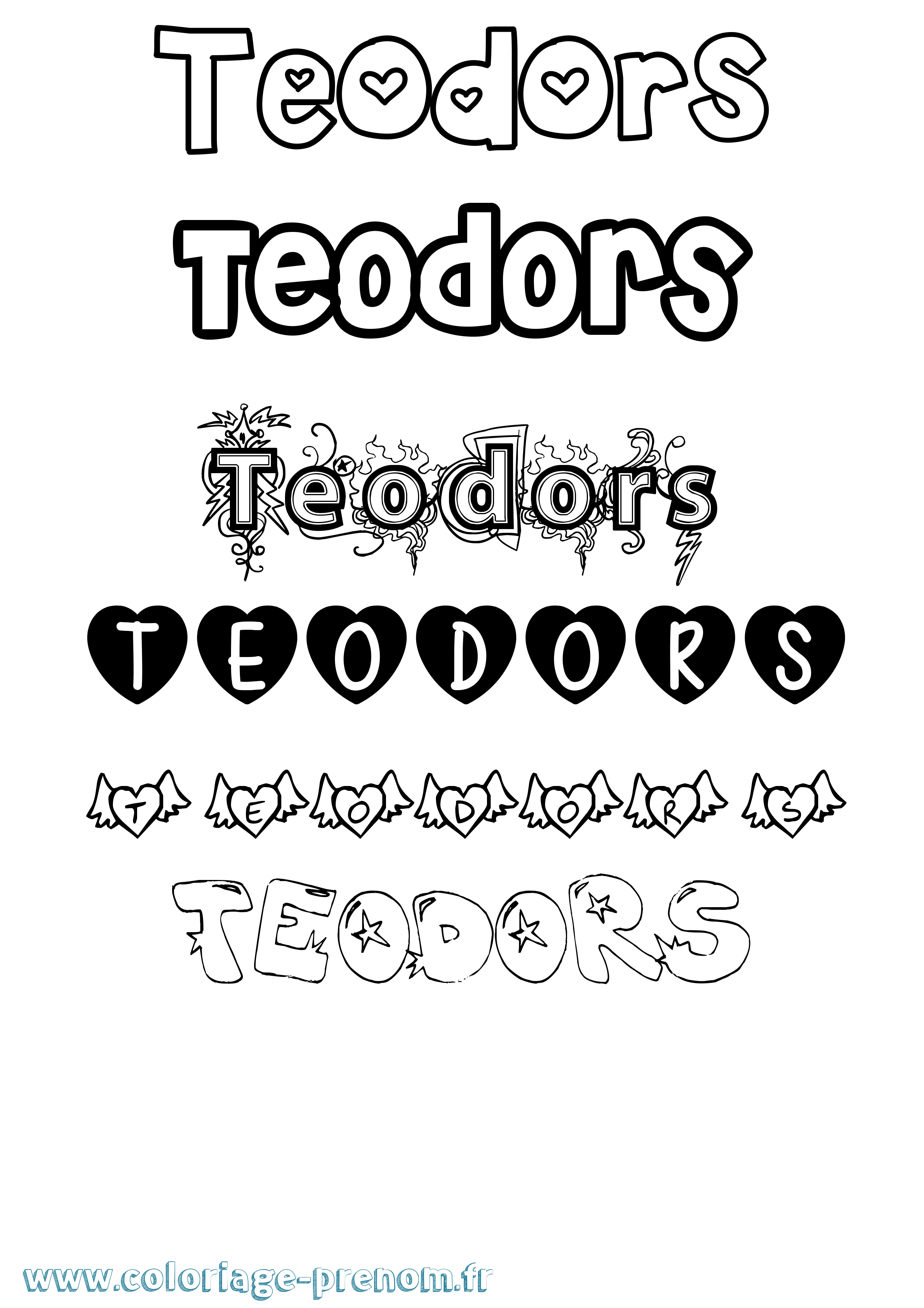Coloriage Teodors Girly Coloriage prénom Teodors Girly