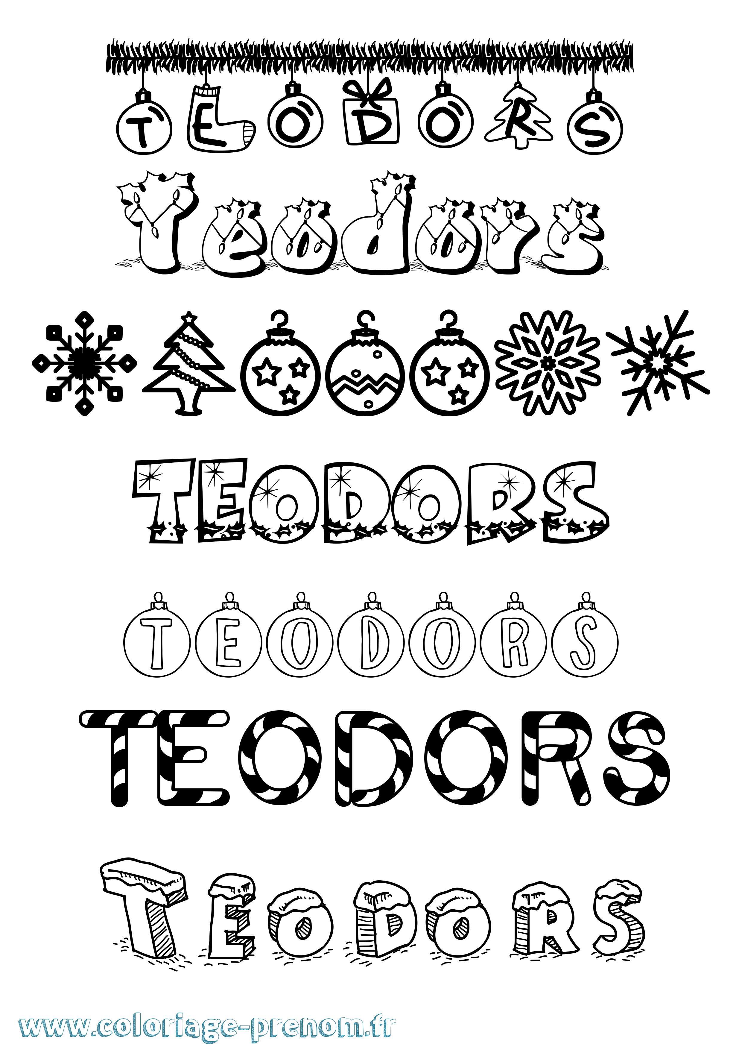 Coloriage Teodors Noël Coloriage prénom Teodors Noël