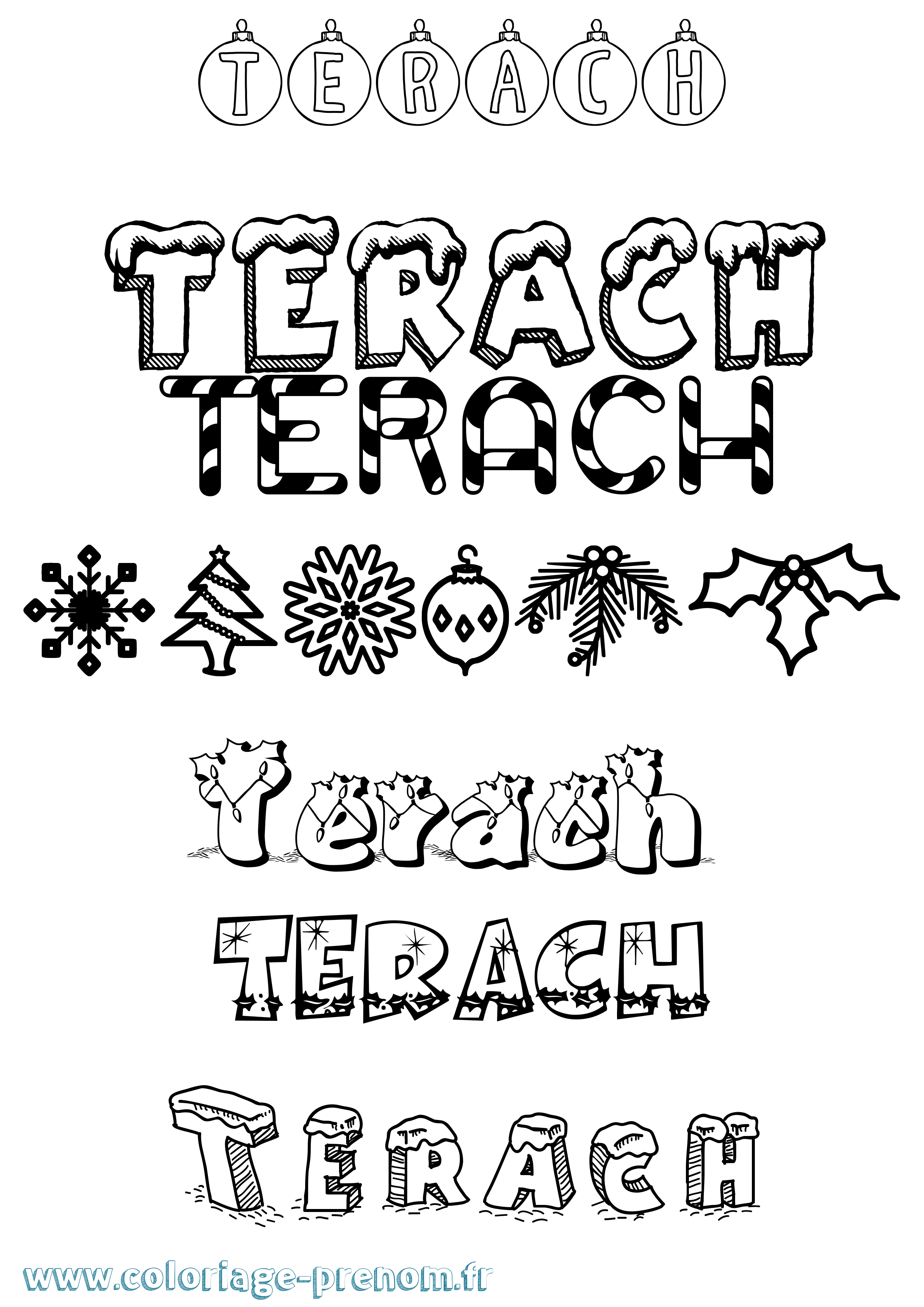 Coloriage Terach Noël Coloriage prénom Terach Noël