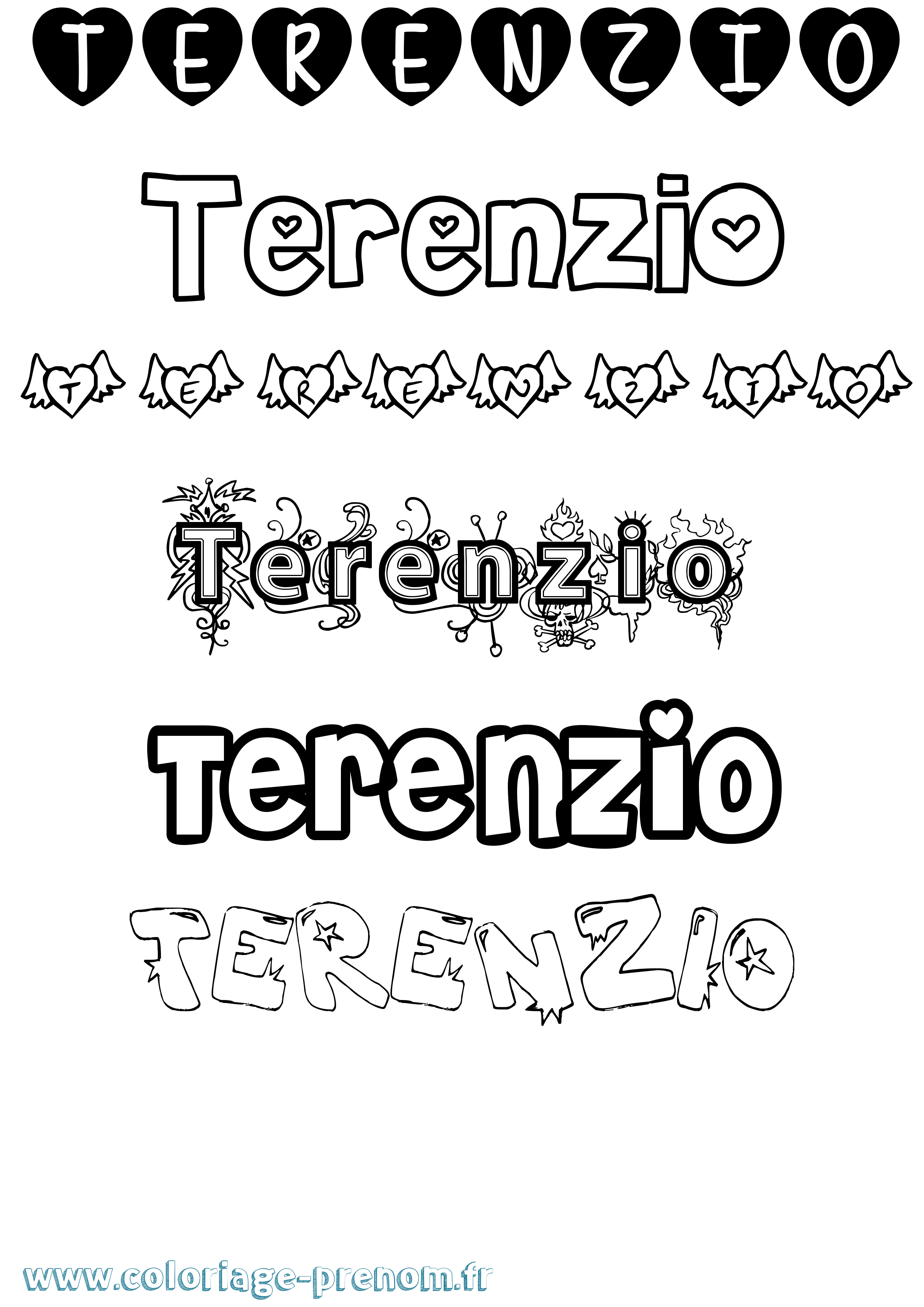 Coloriage Terenzio Girly Coloriage prénom Terenzio Girly