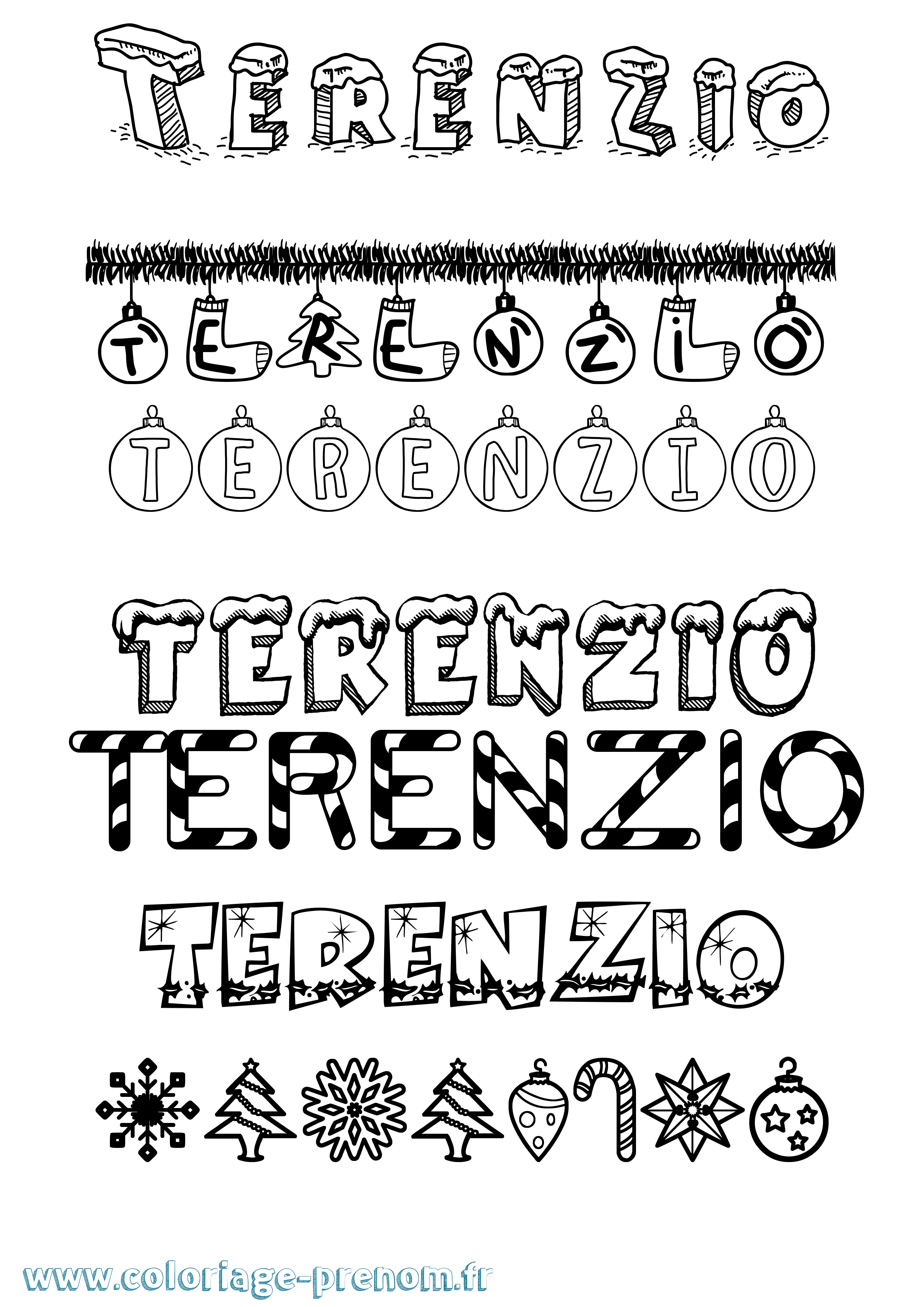 Coloriage Terenzio Noël Coloriage prénom Terenzio Noël