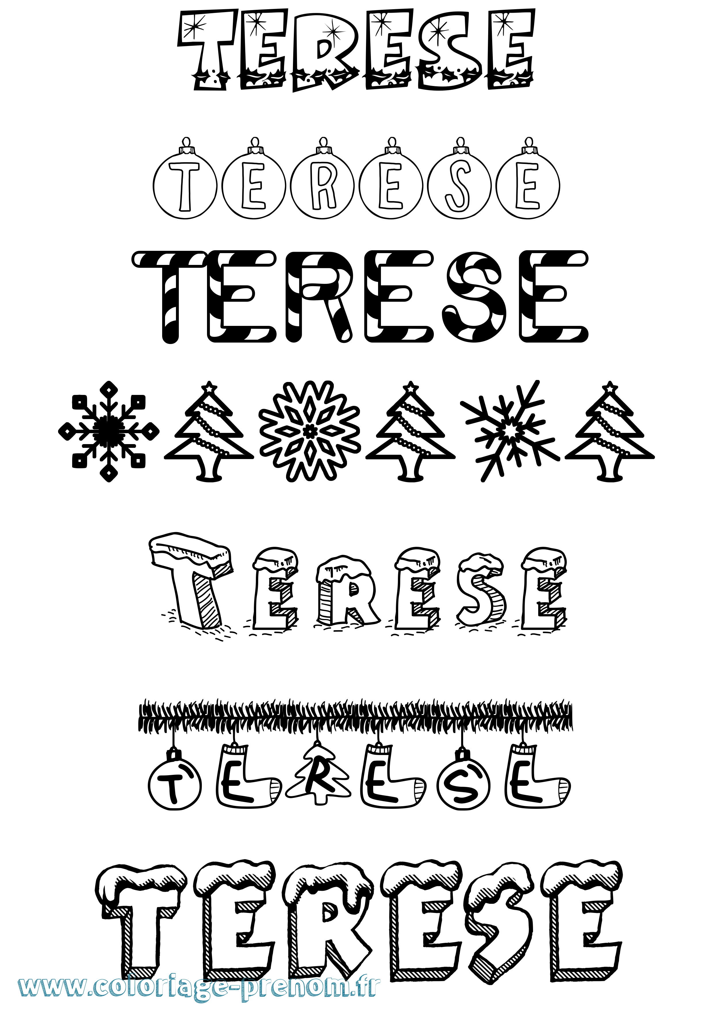 Coloriage Terese Noël Coloriage prénom Terese Noël