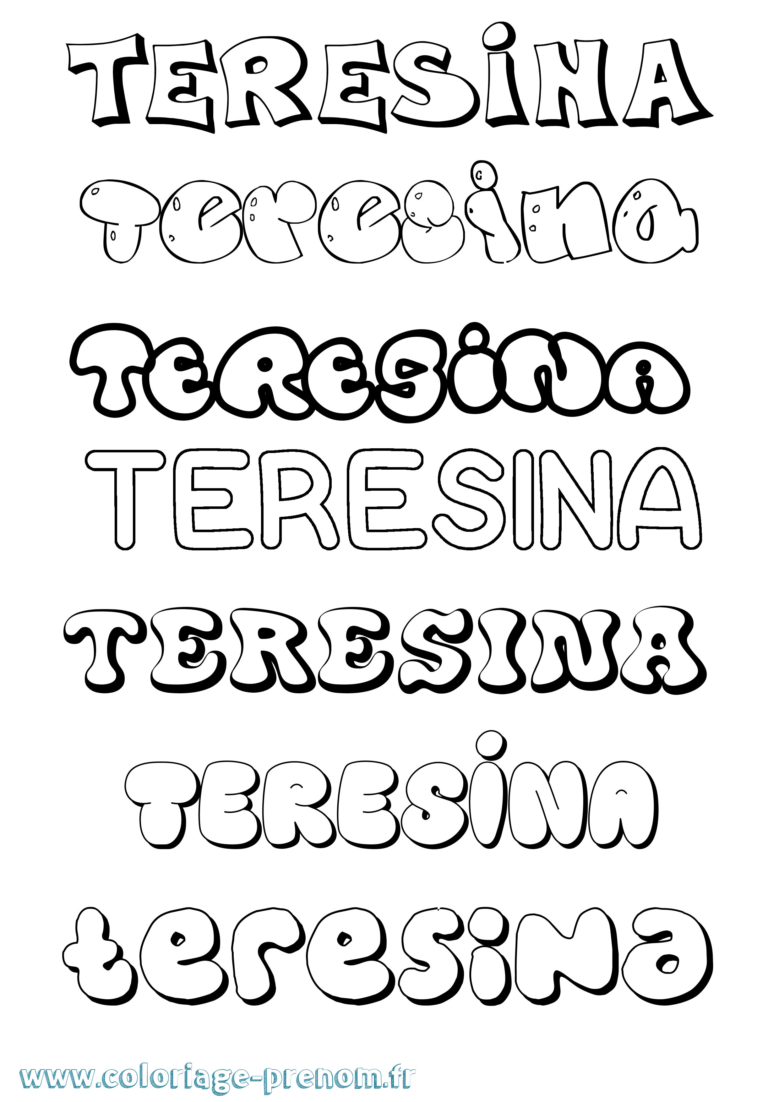 Coloriage Teresina Bubble Coloriage prénom Teresina Bubble