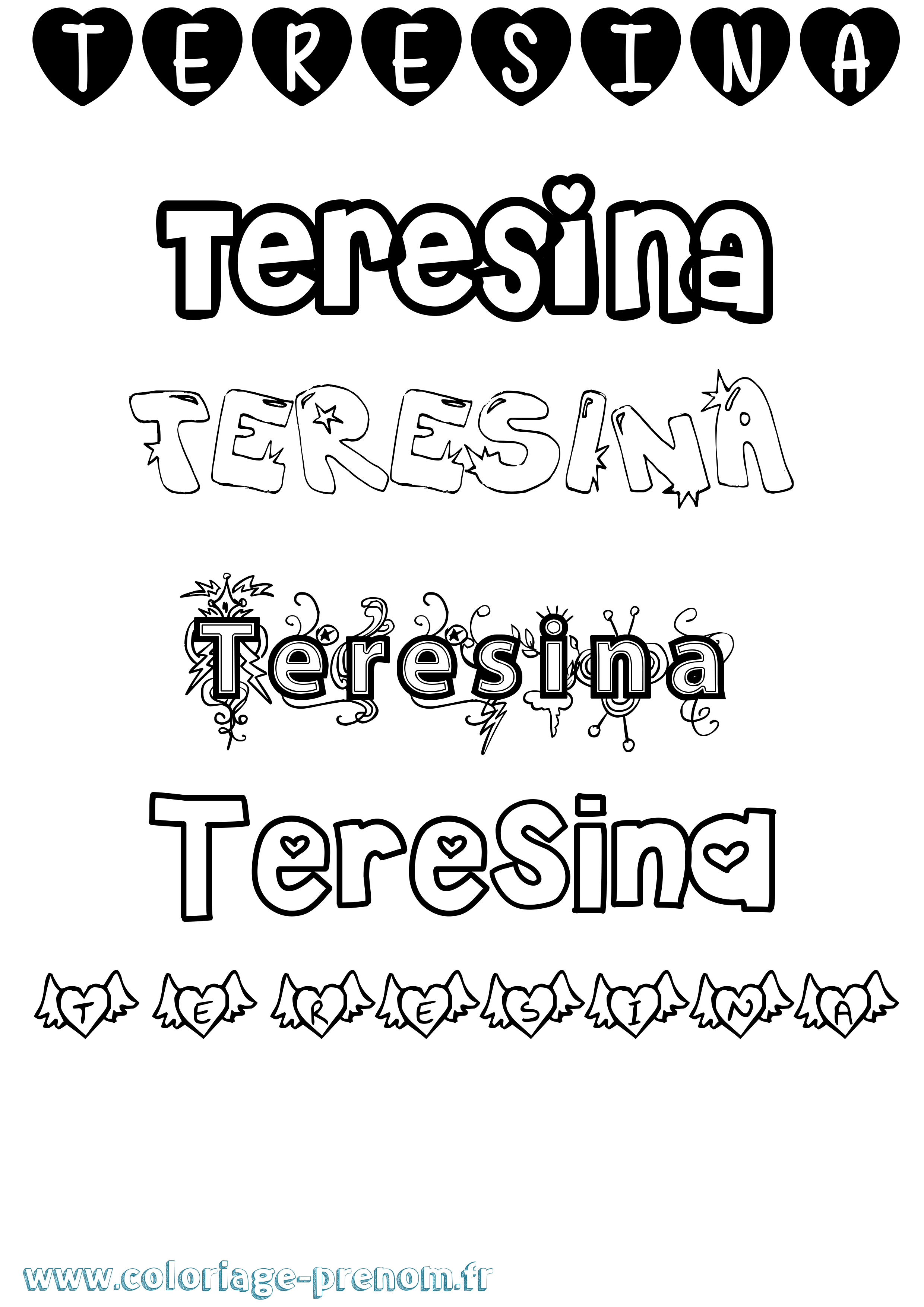 Coloriage Teresina Girly Coloriage prénom Teresina Girly