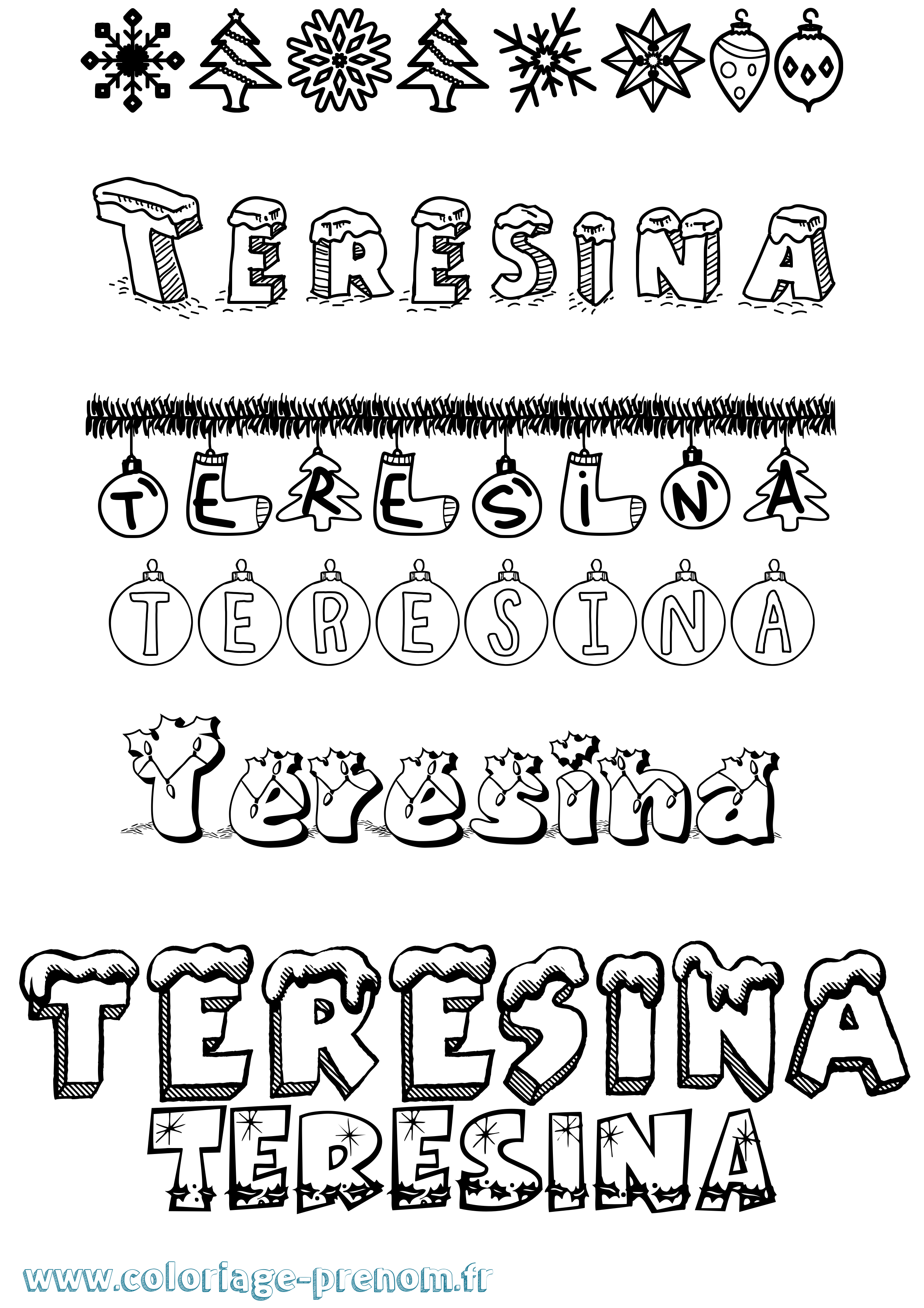 Coloriage Teresina Noël Coloriage prénom Teresina Noël