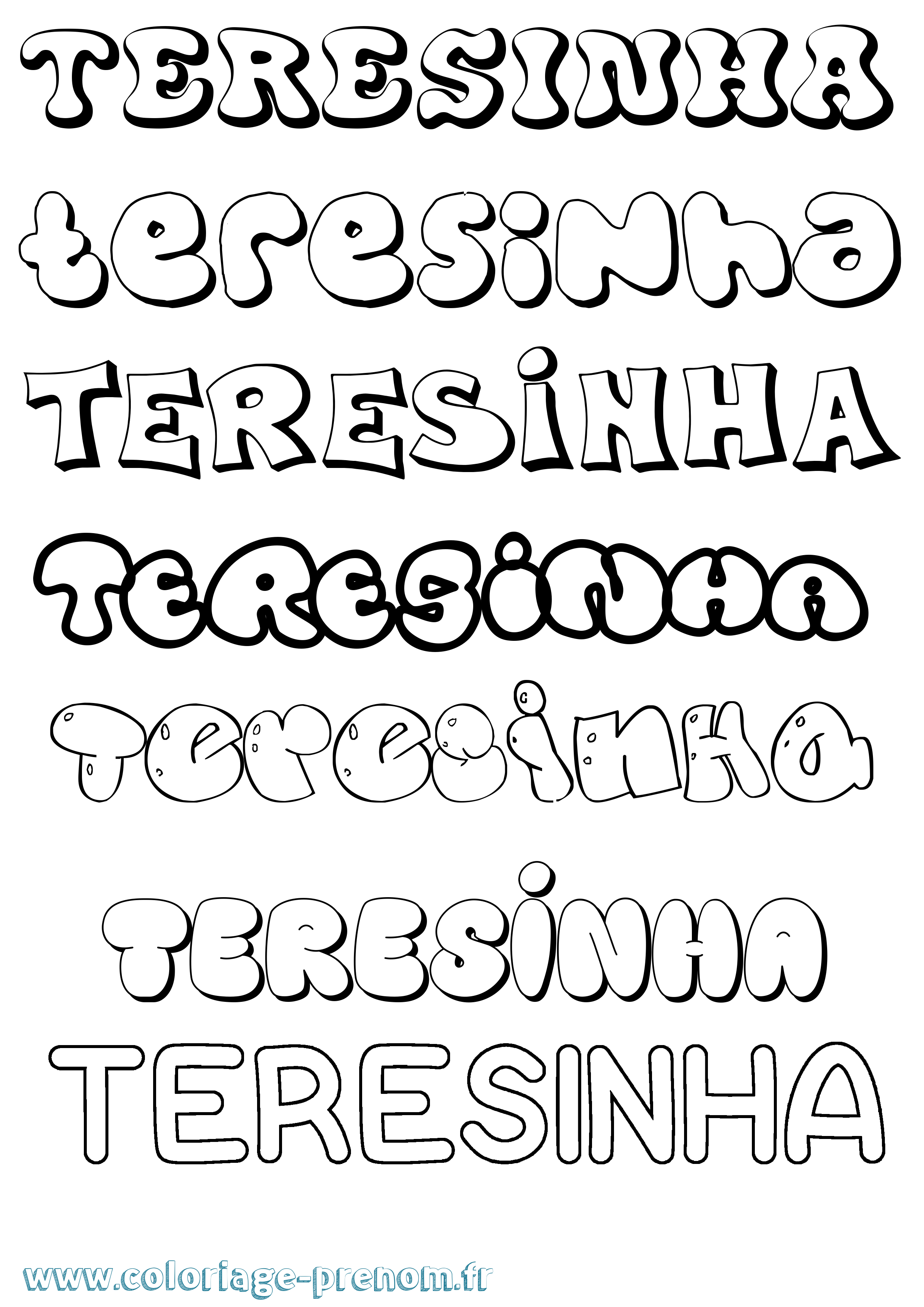 Coloriage Teresinha Bubble Coloriage prénom Teresinha Bubble