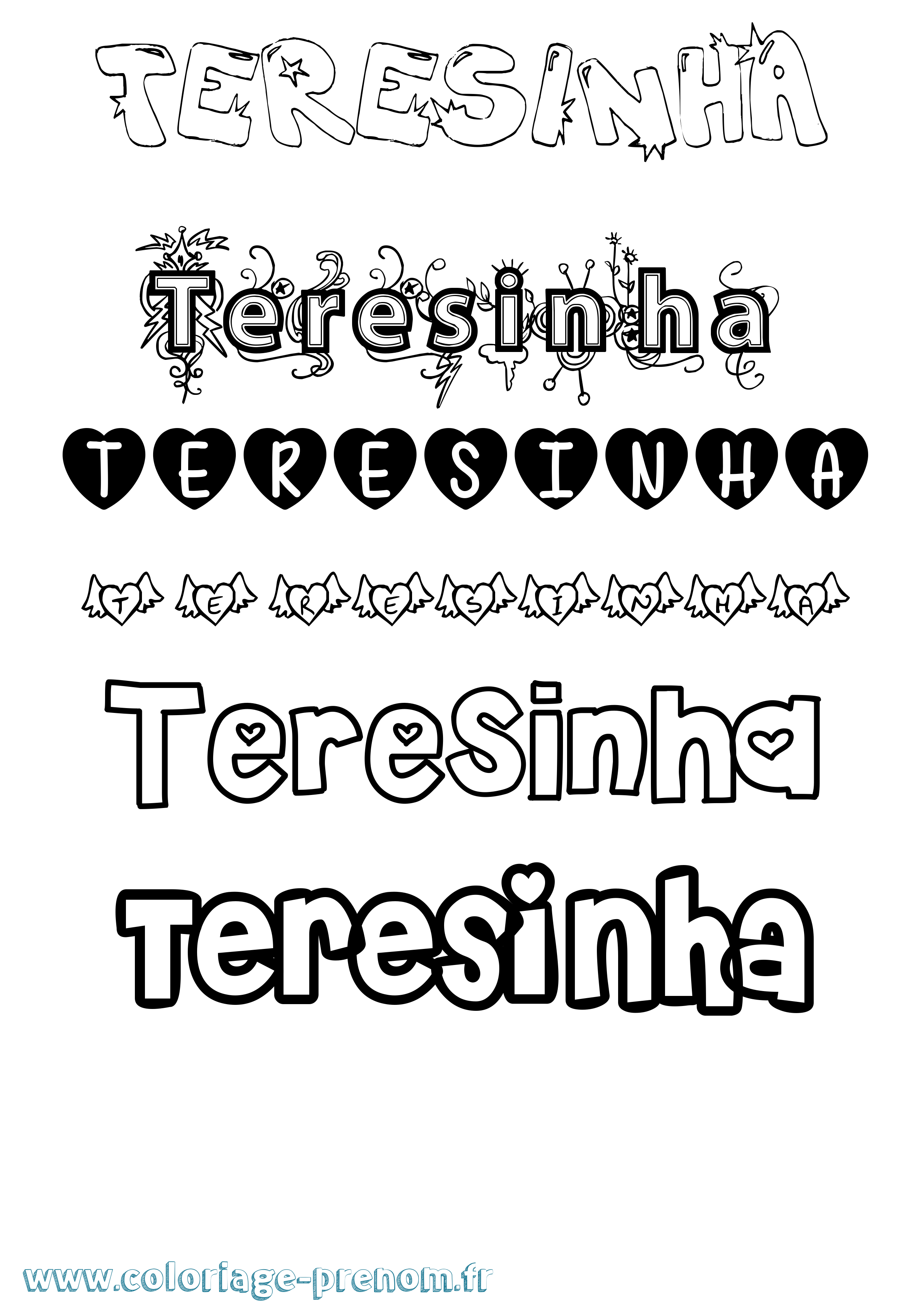 Coloriage Teresinha Girly Coloriage prénom Teresinha Girly