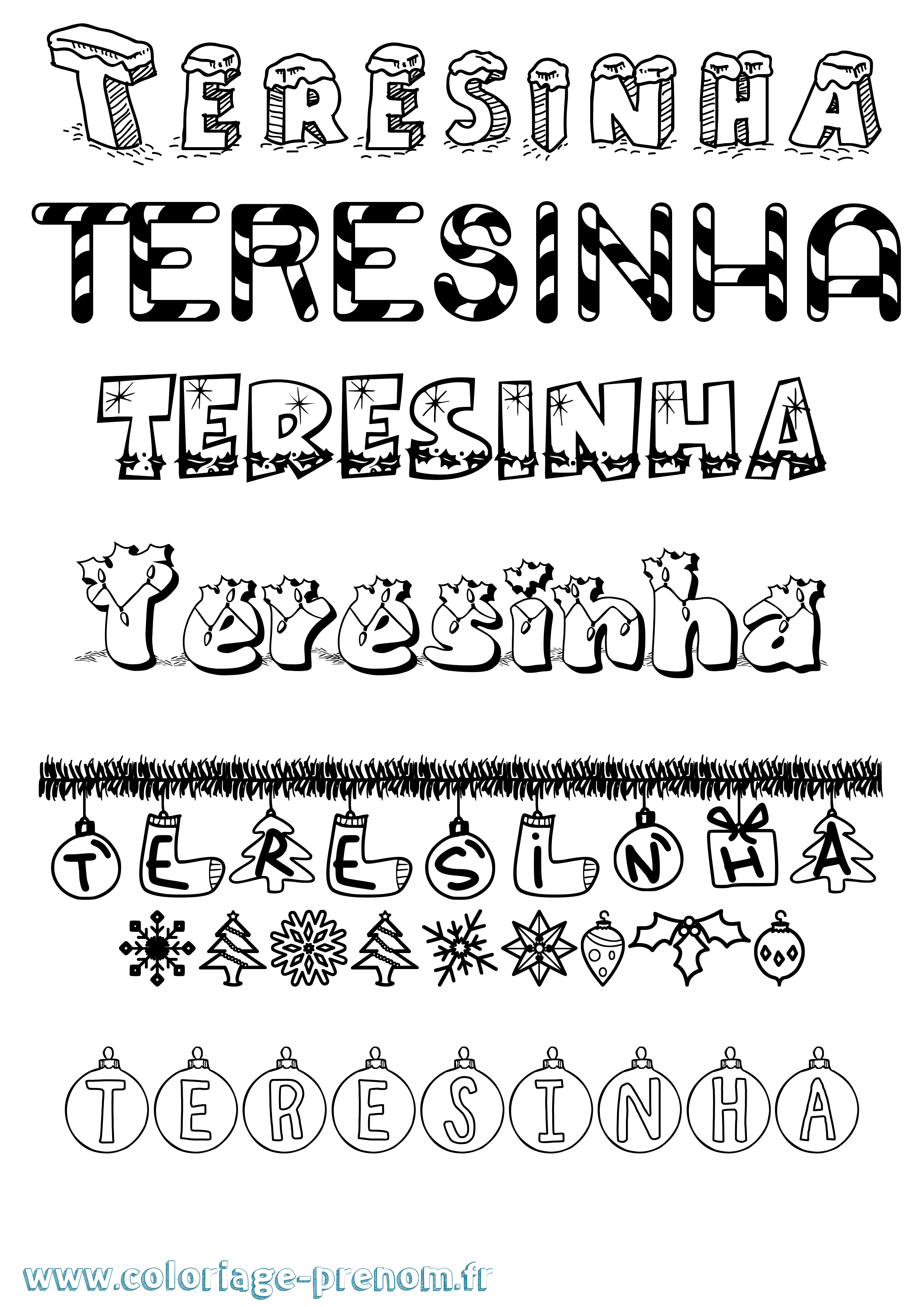 Coloriage Teresinha Noël Coloriage prénom Teresinha Noël