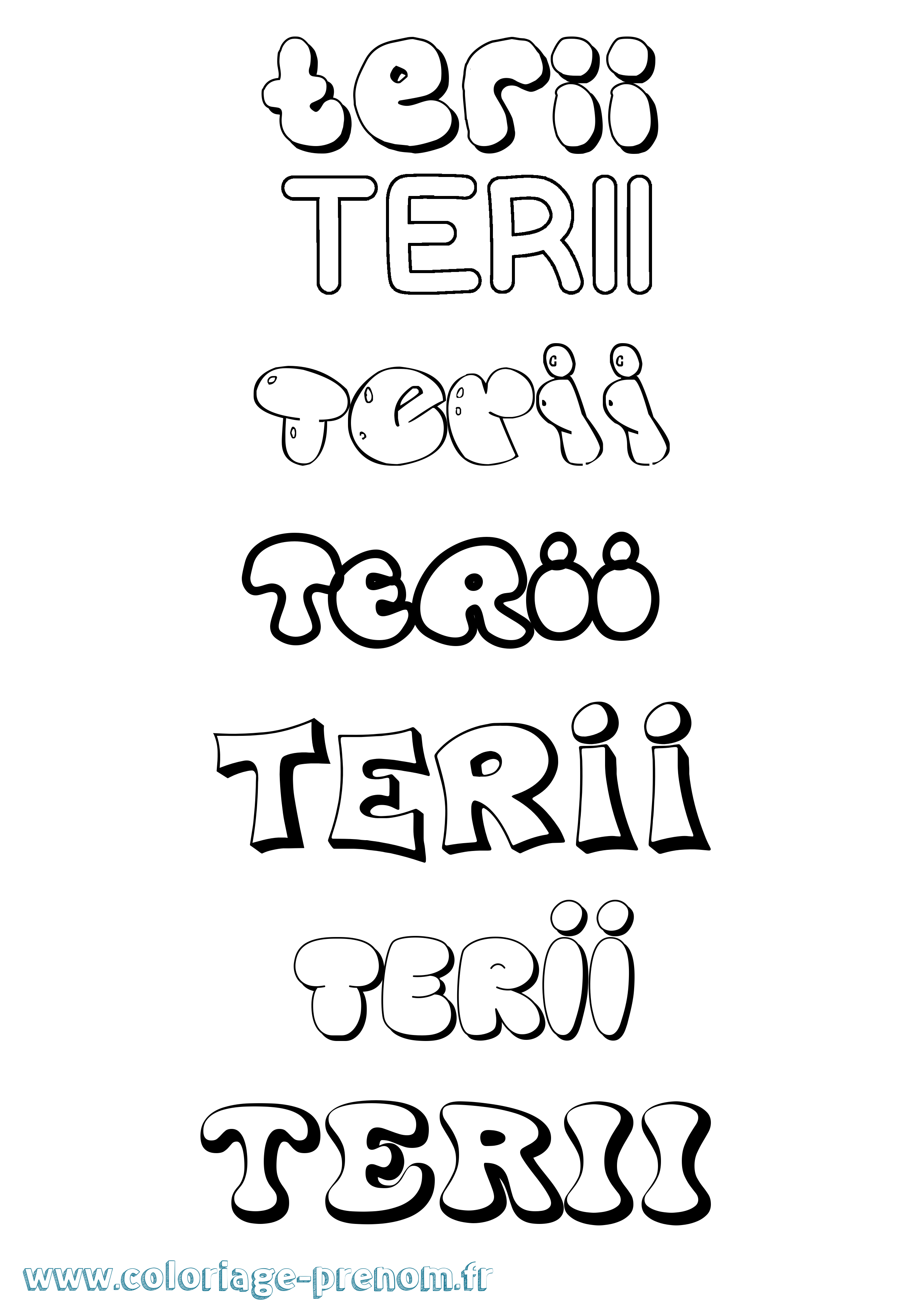 Coloriage Terii Bubble Coloriage prénom Terii Bubble