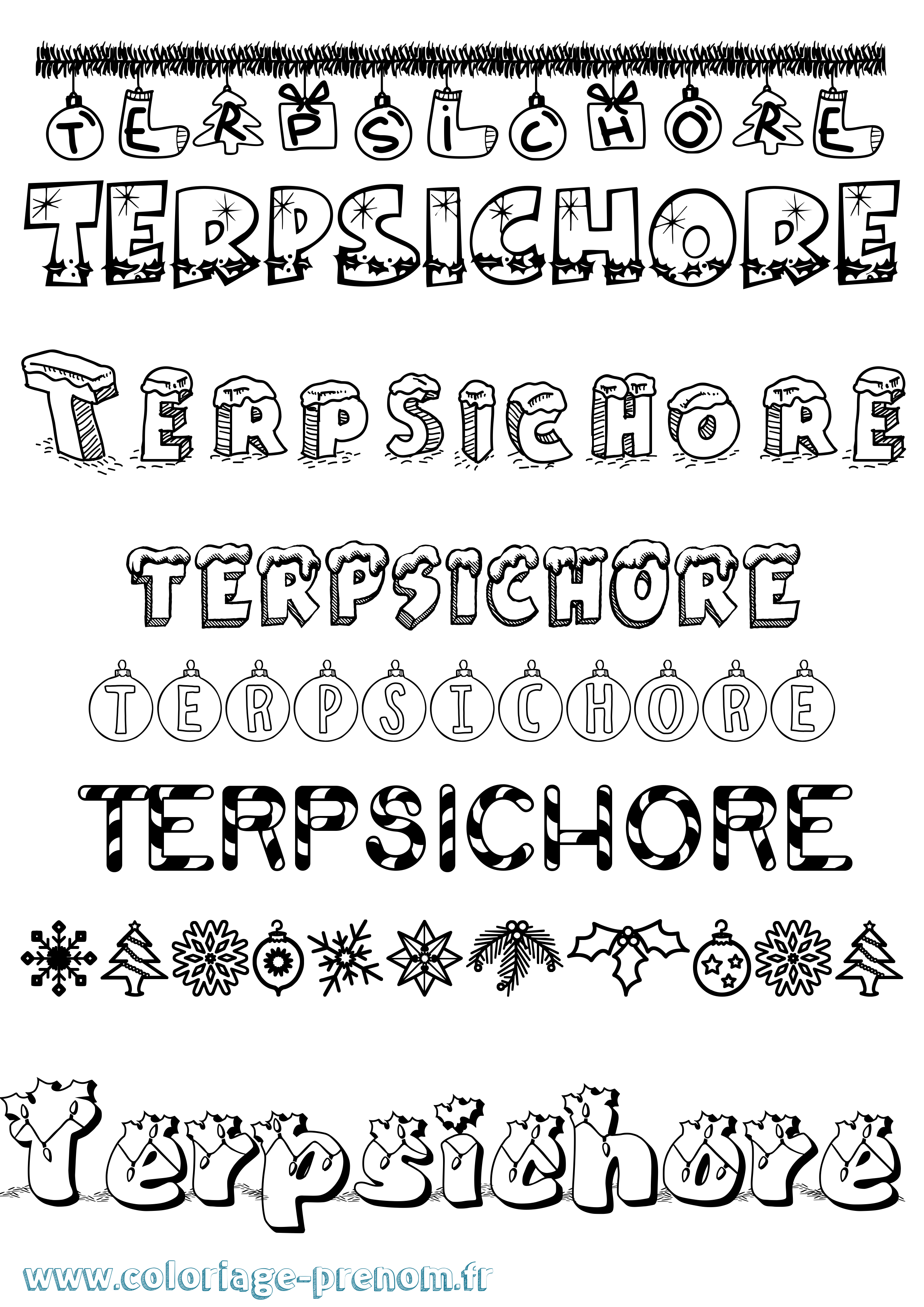 Coloriage Terpsichore Noël Coloriage prénom Terpsichore Noël