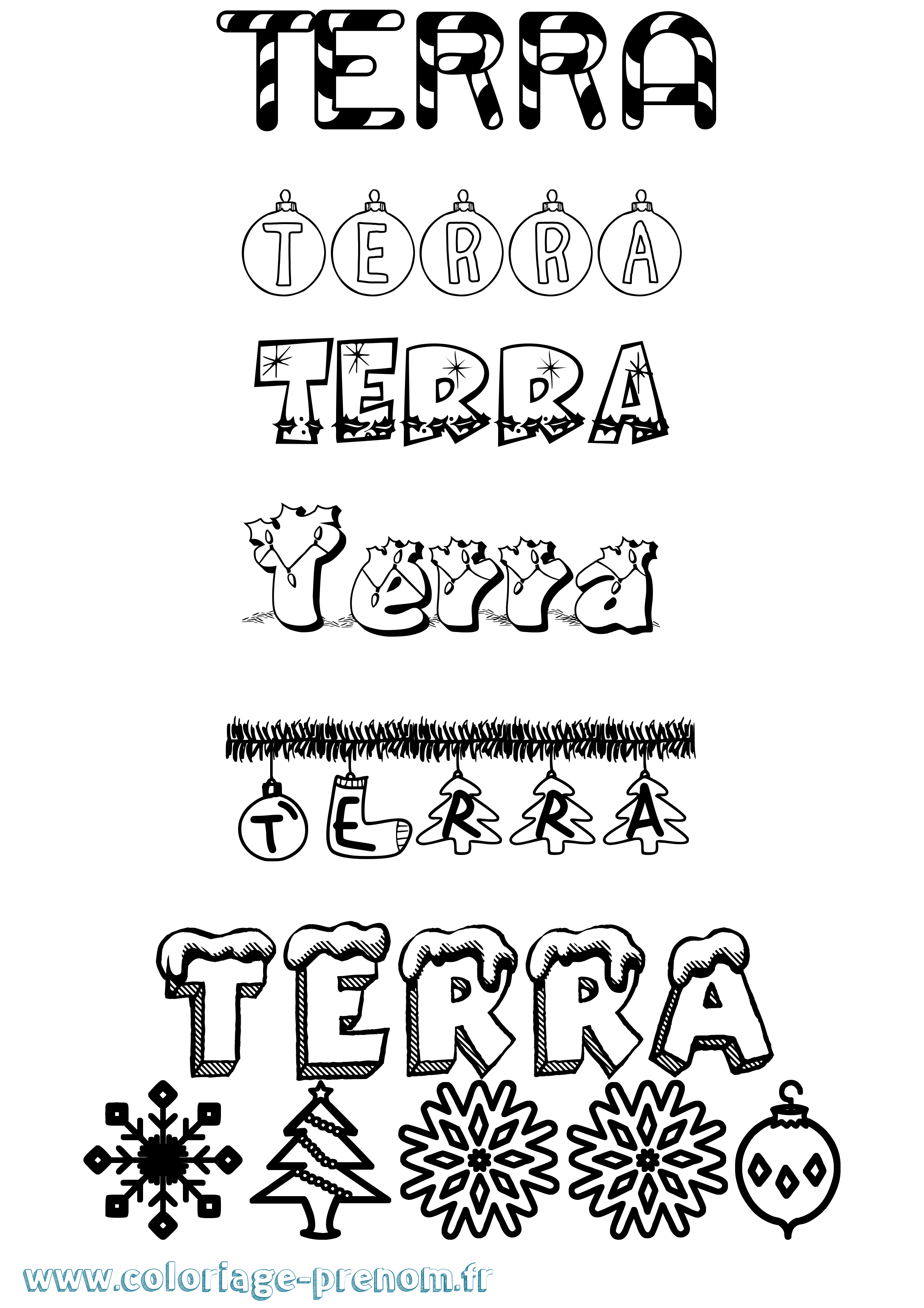 Coloriage Terra Noël Coloriage prénom Terra Noël