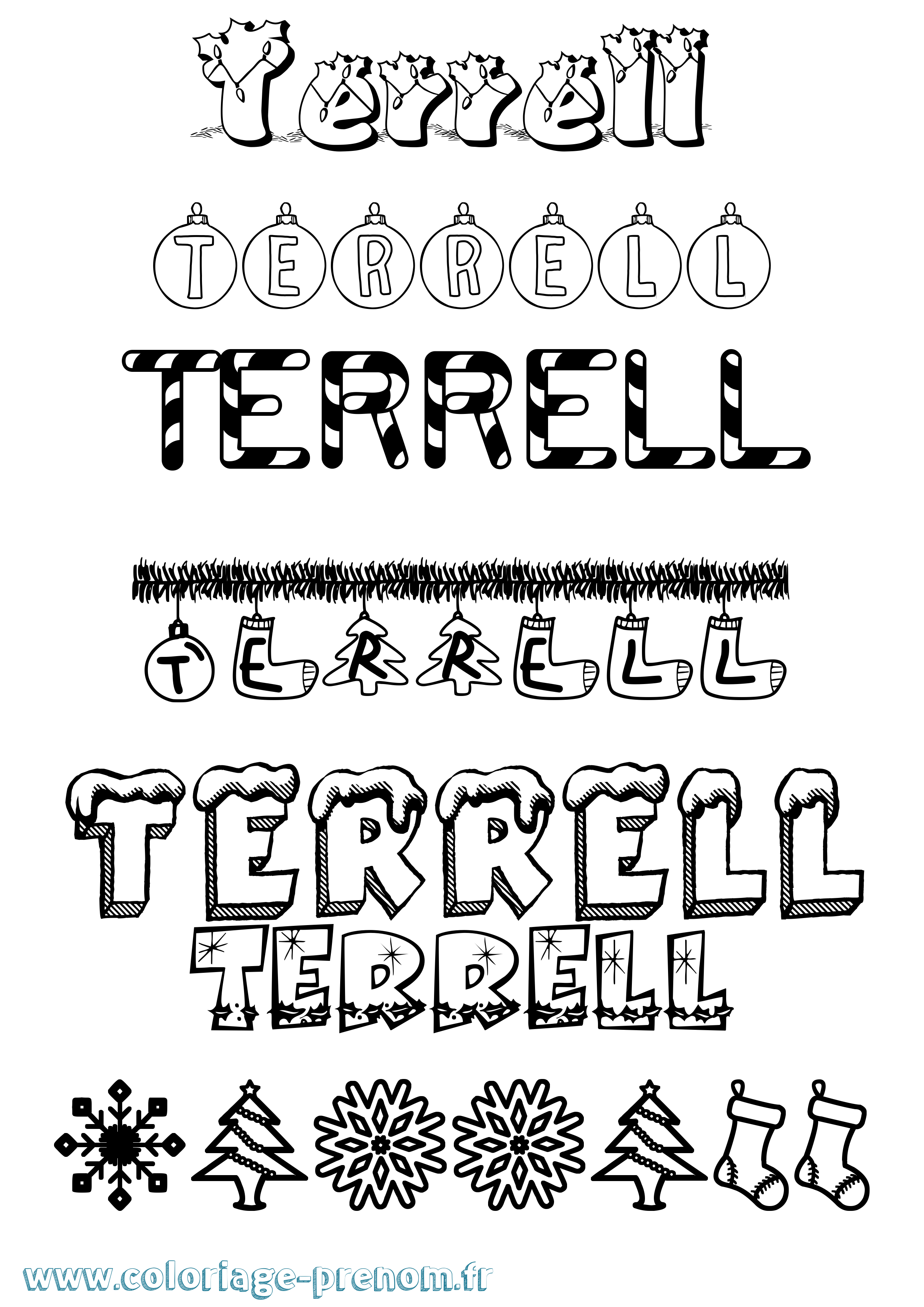 Coloriage Terrell Noël Coloriage prénom Terrell Noël
