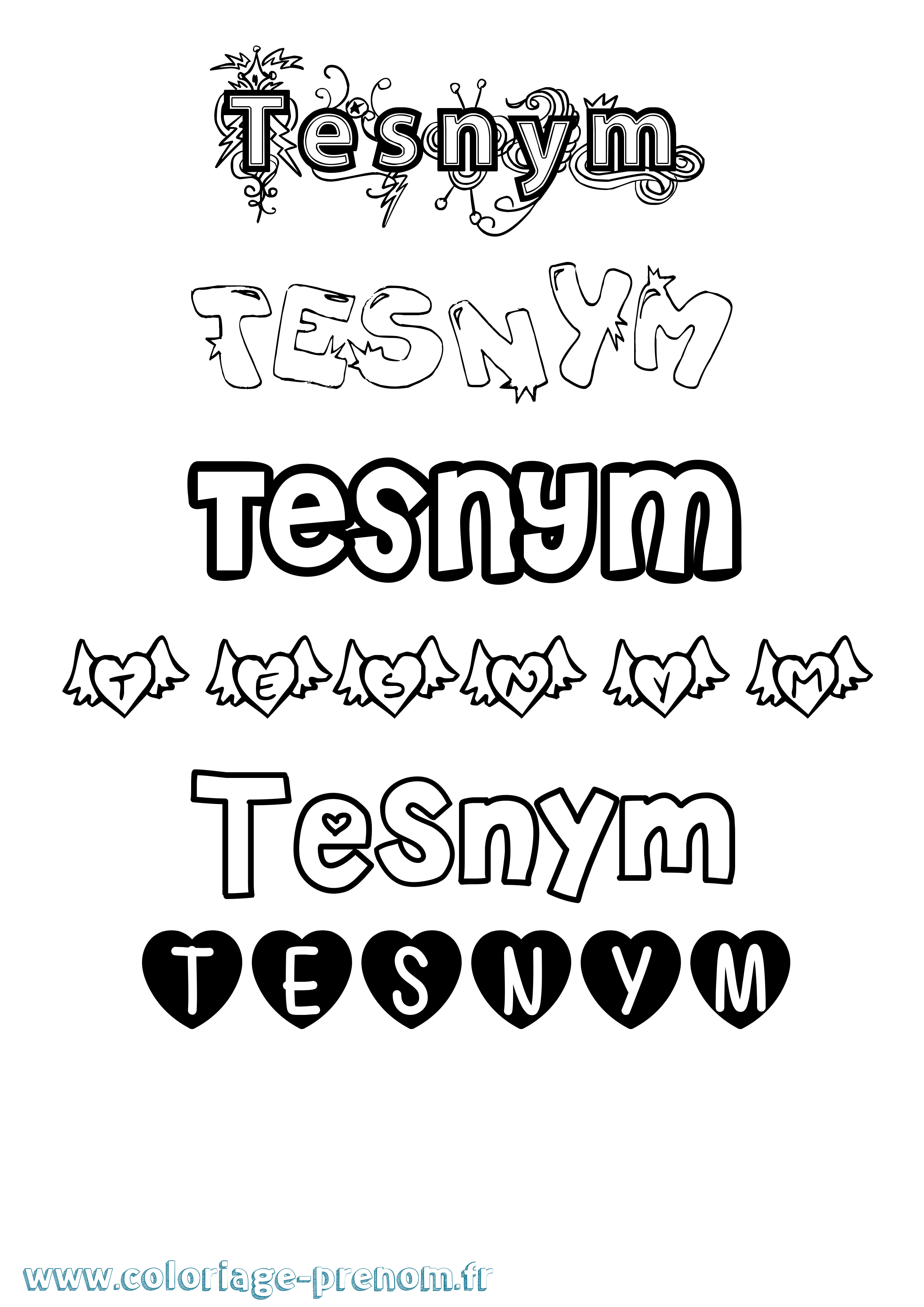Coloriage Tesnym Girly Coloriage prénom Tesnym Girly
