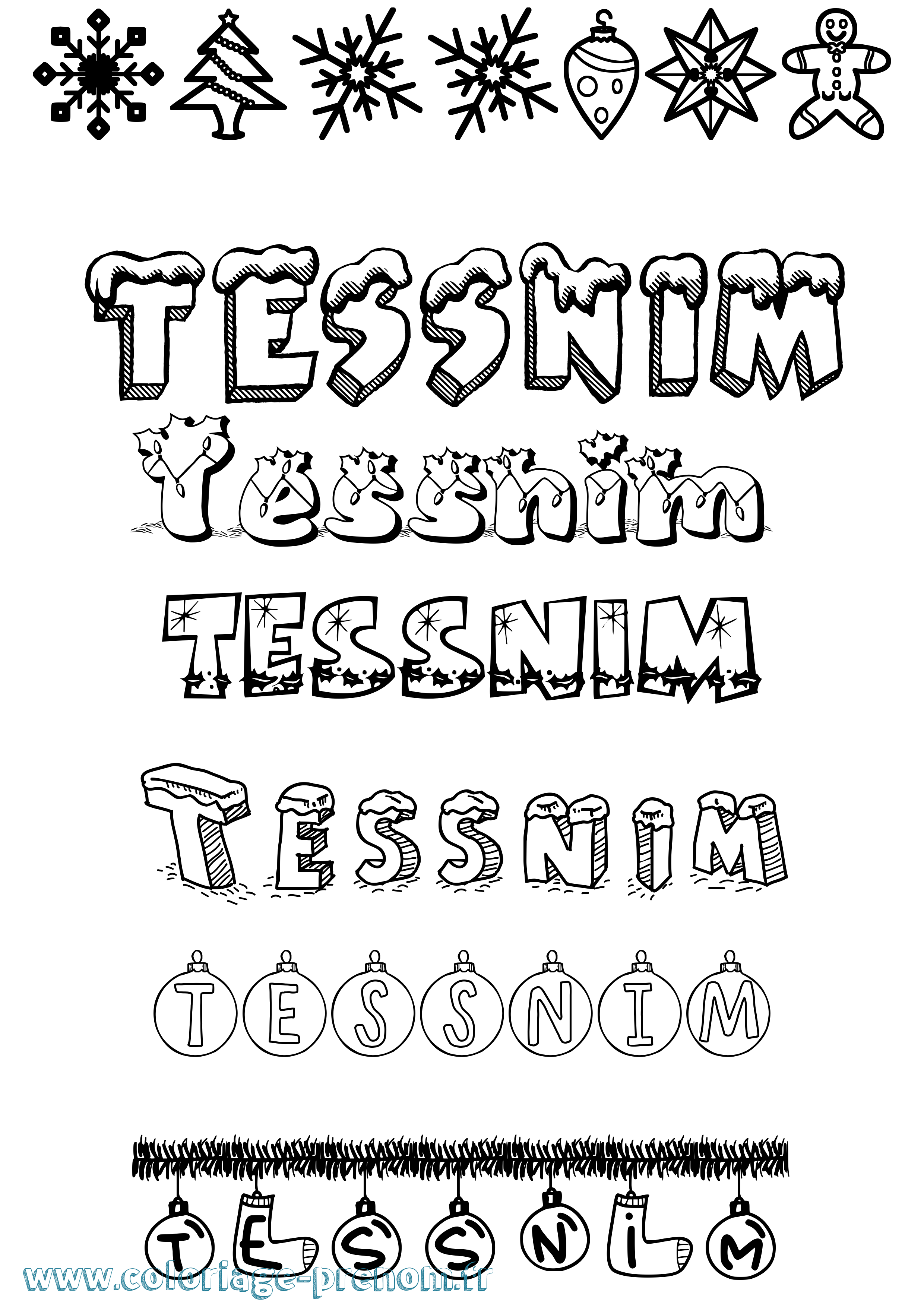 Coloriage Tessnim Noël Coloriage prénom Tessnim Noël