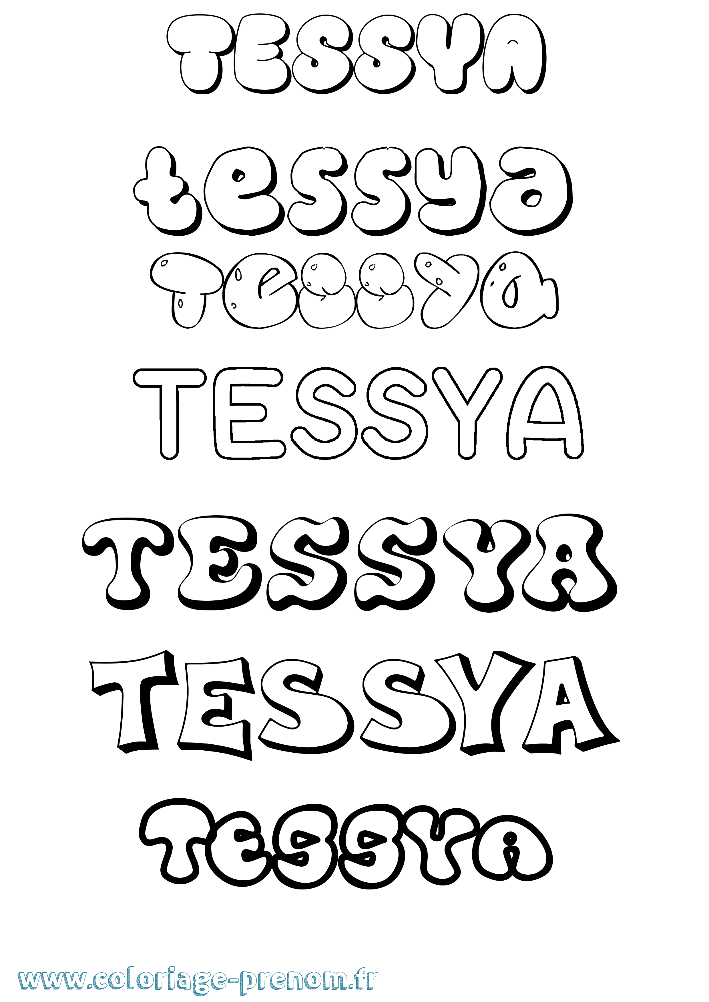 Coloriage Tessya Bubble Coloriage prénom Tessya Bubble
