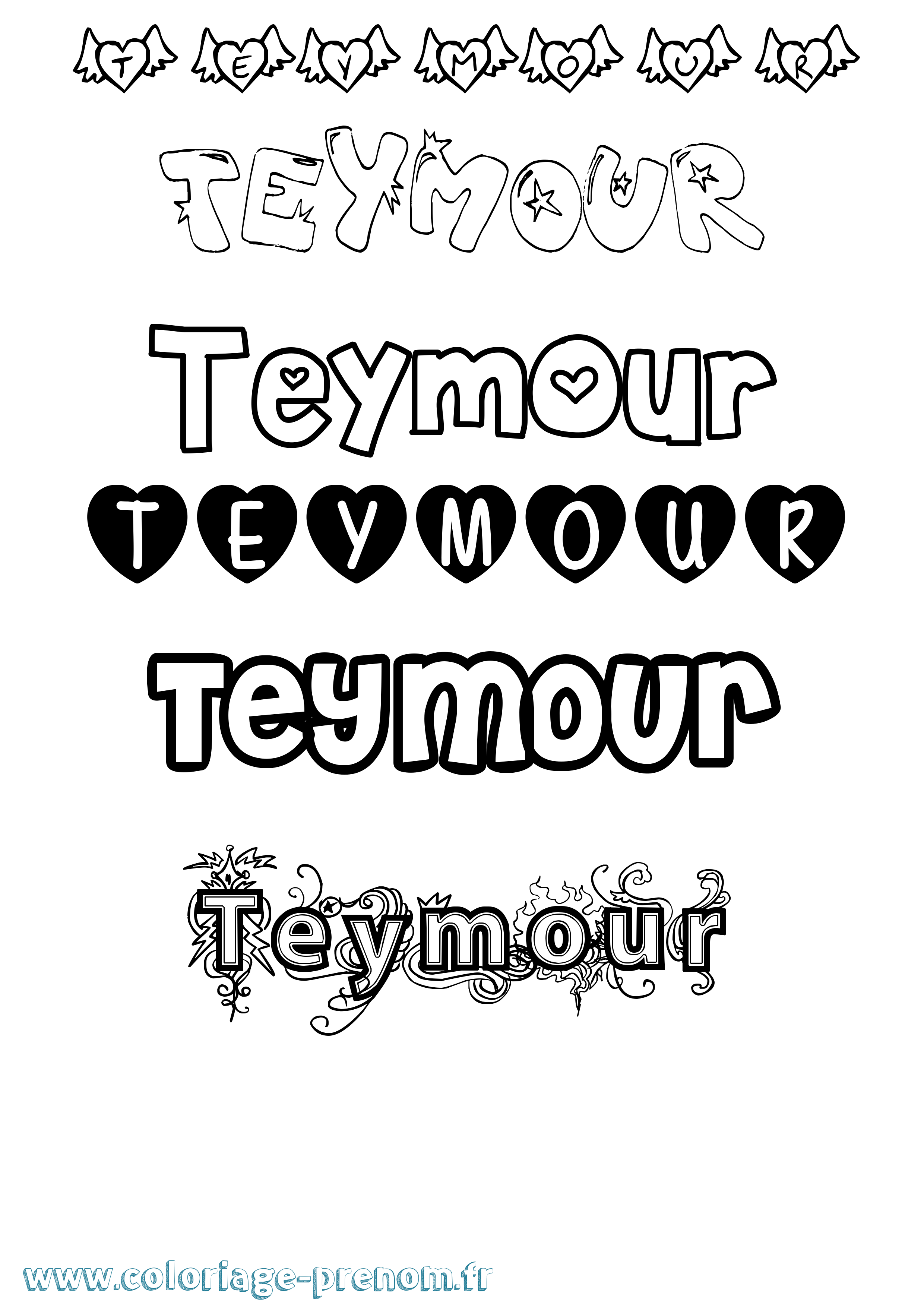 Coloriage Teymour Girly Coloriage prénom Teymour Girly
