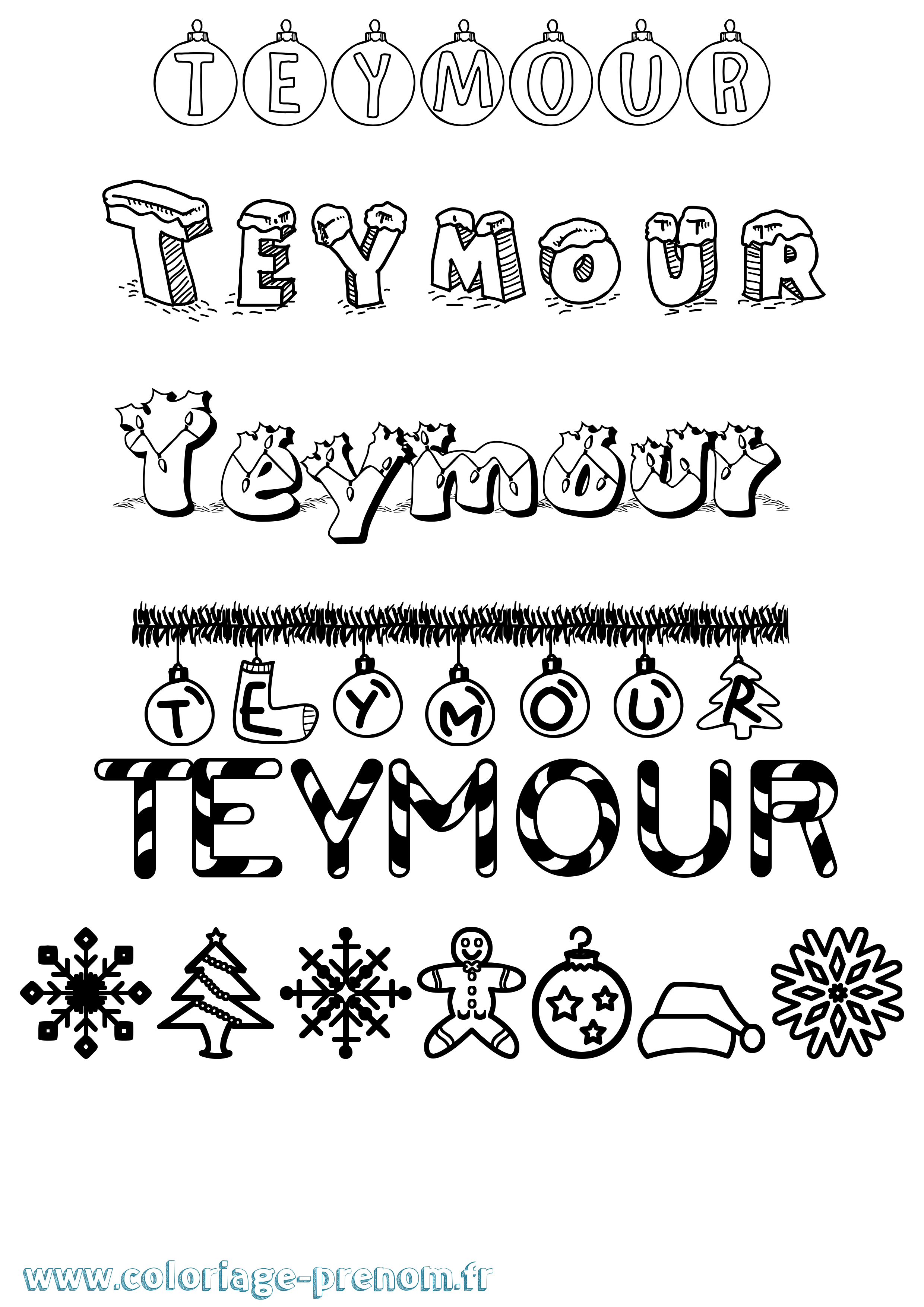 Coloriage Teymour Noël Coloriage prénom Teymour Noël